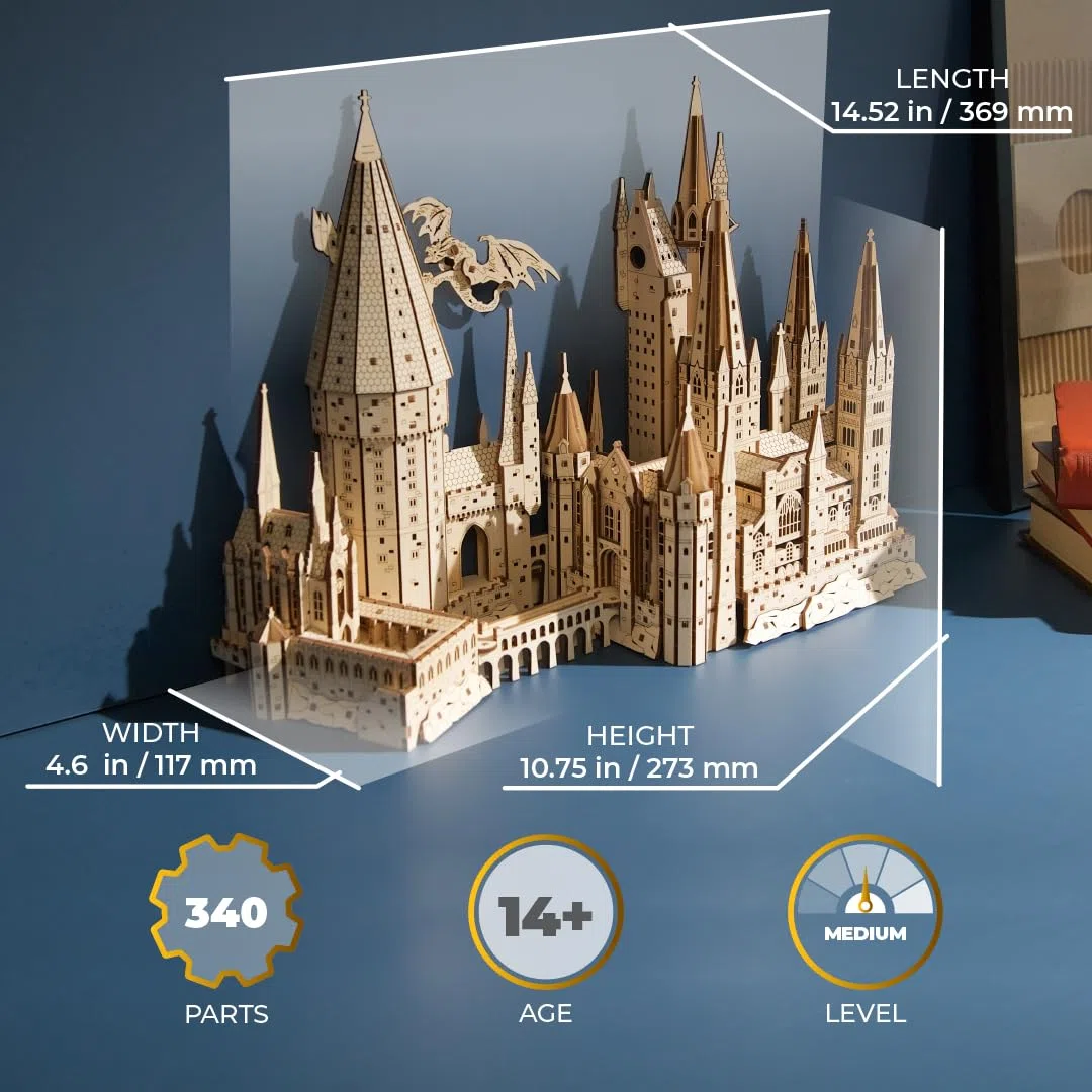 UGEARS Castillo de Hogwarts de Harry Potter - Bloques de Construcción y Rompecabezas de Madera para Adultos y Adolescentes