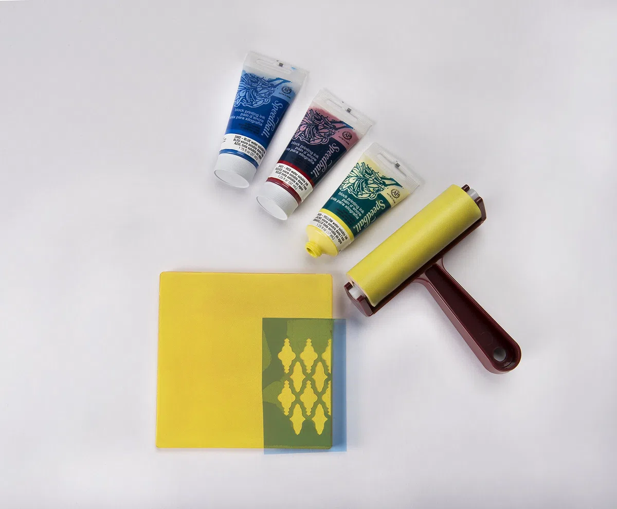 Speedball Kit de iniciación de monoimpresión, Placas de impresión de Gel, Tinta de impresión de Bloque Soluble en Agua, cursor de Goma Suave, retardador de Tinta de impresión en Bloque, Regalo de