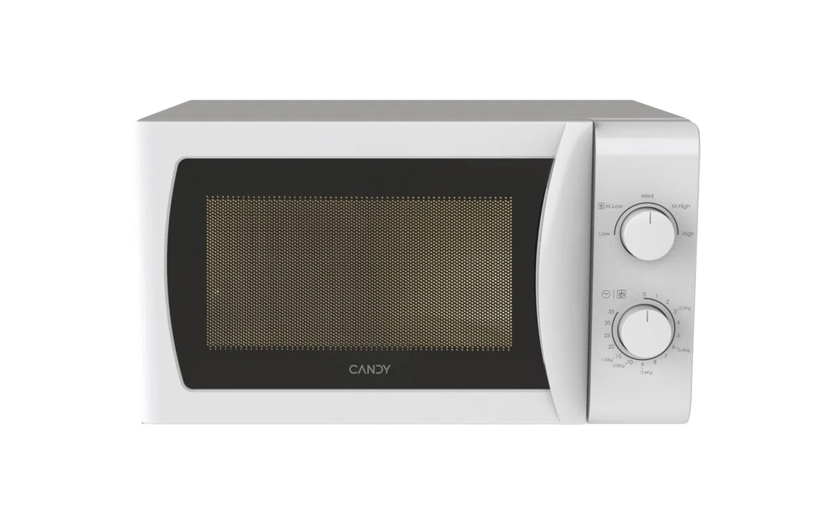 Candy Idea CMW20SMW Microondas, 20L, 700W-1050W,5 Niveles de Potencia, Panel de Control Mecánico, Alerta Acústica Finalización, Plato 25,5CM, Descongelación, Apertura Izquierda, Blanco