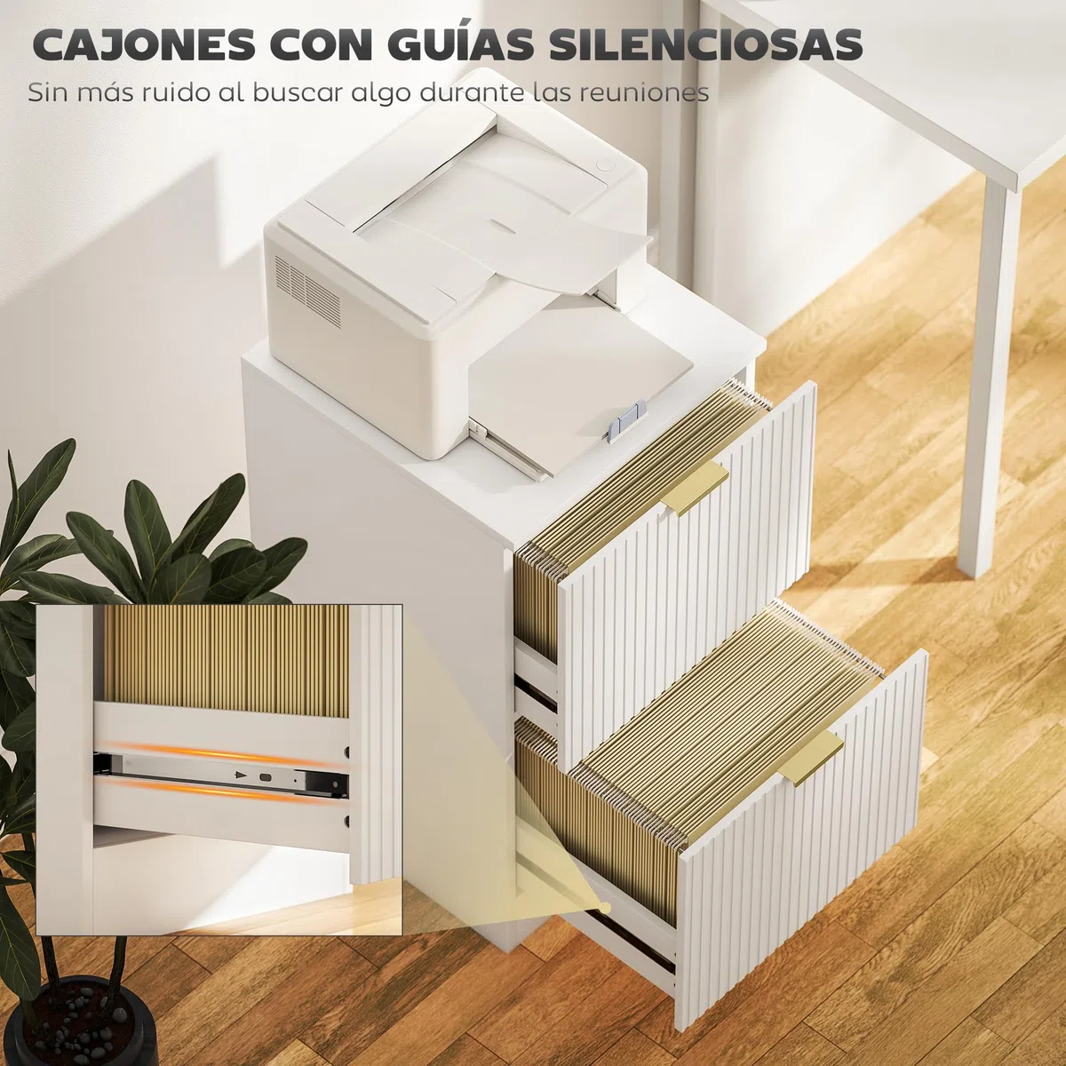 HOMCOM Cajonera de Oficina con 2 Cajones Cajonera de Escritorio con Frentes Acanalados Mueble Archivador para Tamaño A4 o Carta para Estudio 40x40x71 cm Blanco