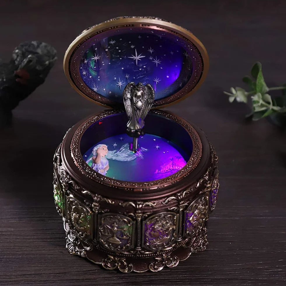 Caja De Música Del Zodiaco Vintage, Caja De Música De 12 Constelaciones Con Diosa Giratoria Centelleante Caja De Música Con Luz LED Regalo Para Cumpleaños Navidad Día De San Valentín(Cáncer)