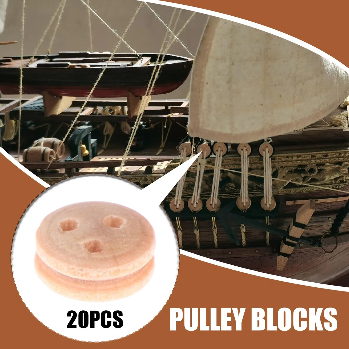 Juego de 20 poleas de madera reutilizables, para construcción de barcos clásicos, piezas de vela, náuticas robustas, juguetes educativos para construir para niños, estudiantes, rafia