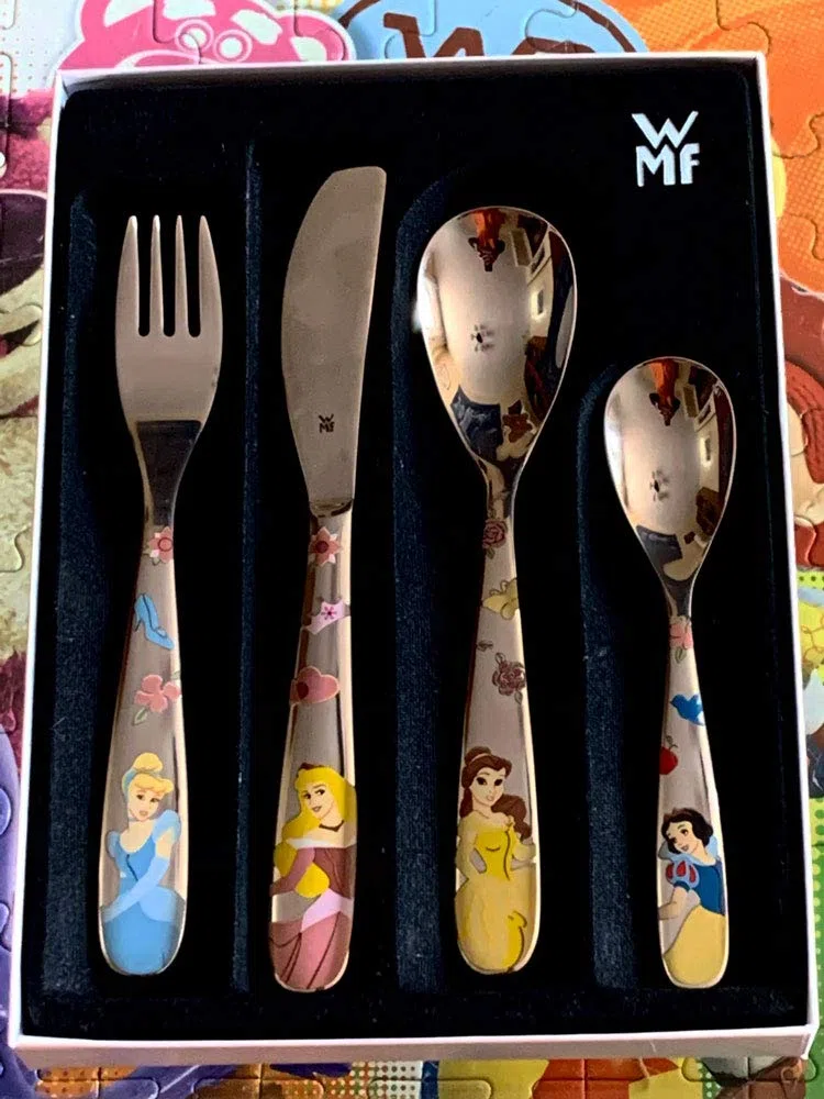 Regalo Grabado - Cubiertos Infantiles WMF Princesa Disney Personalizados | Grabados con Nombre y Fecha | Acero Inoxidable 18/10, para Aprender a Comer solito, Bautizo, Cumpleaños