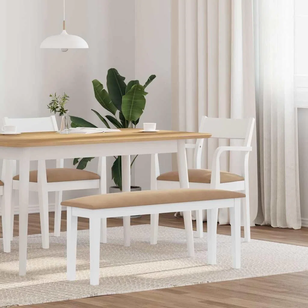 vidaXL Banco 110 cm Madera Maciza Caucho Blanco, Banco, Silla de Banco, sofá de Banco, Asiento de Banco, Asiento de Banco, Banco de Interior