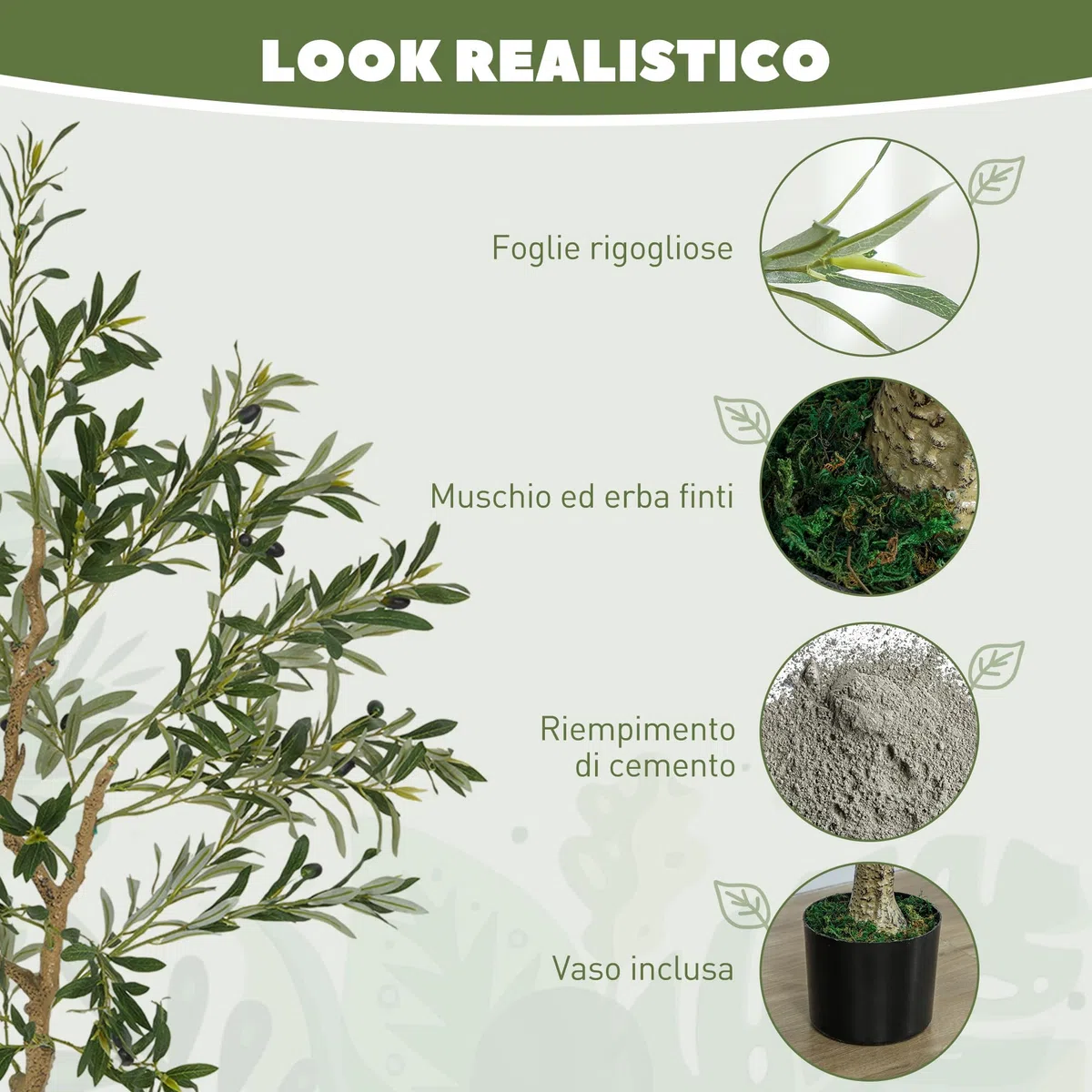 HOMCOM Olivo Artificial 150 cm Planta Artificial Decorativa Grande Árbol Artificial de Interior con 32 Aceitunas Decoración para Hogar Oficina Balcón Dormitorio Verde
