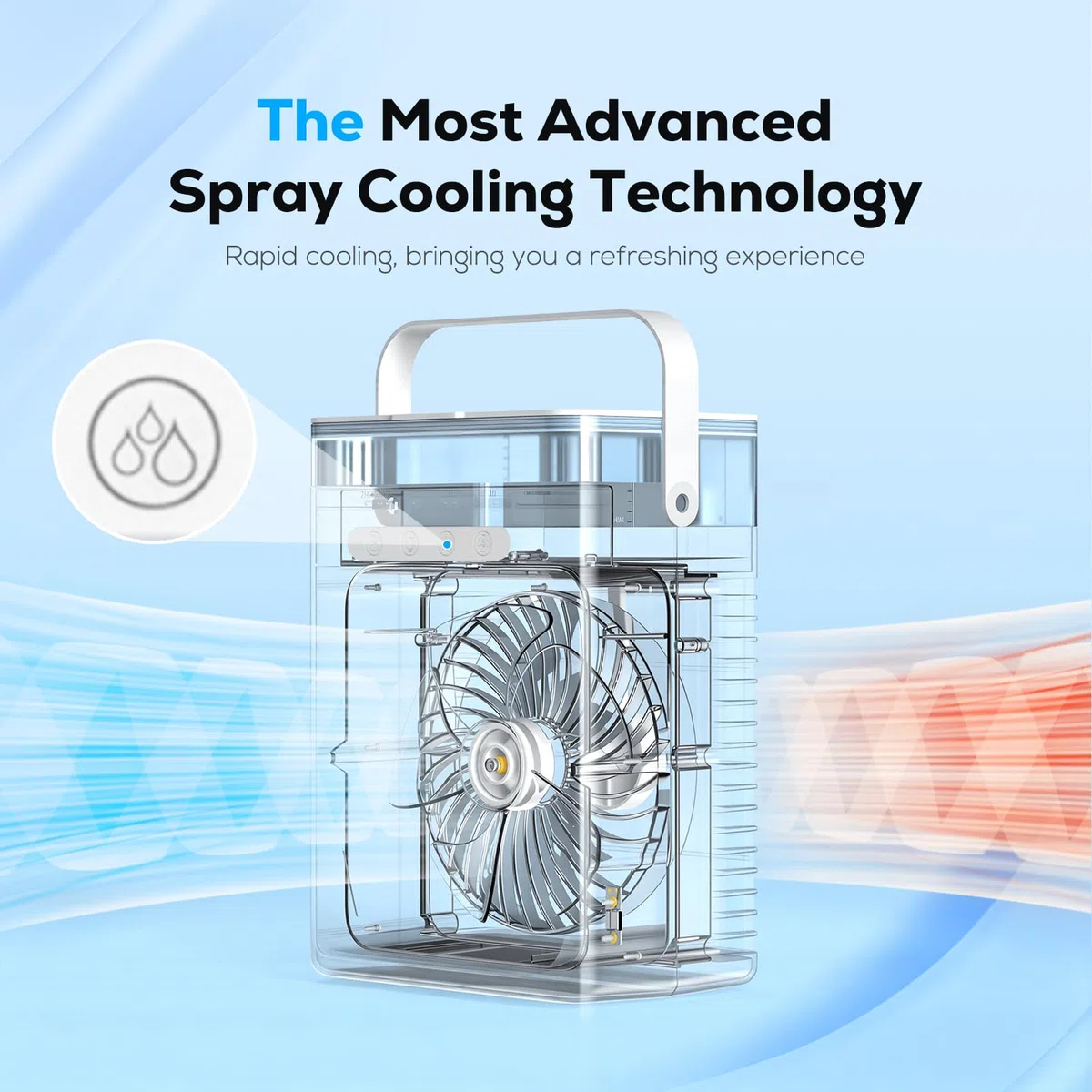 Aire Acondicionado Portátil, 3-en-1 Enfriador por Evaporación con 3 Velocidades y 2 Modos de Niebla, 1000ml Mini Aire Acondicionado, Ventilador USB con Luz RGB y Timer para Oficina Coche Camping