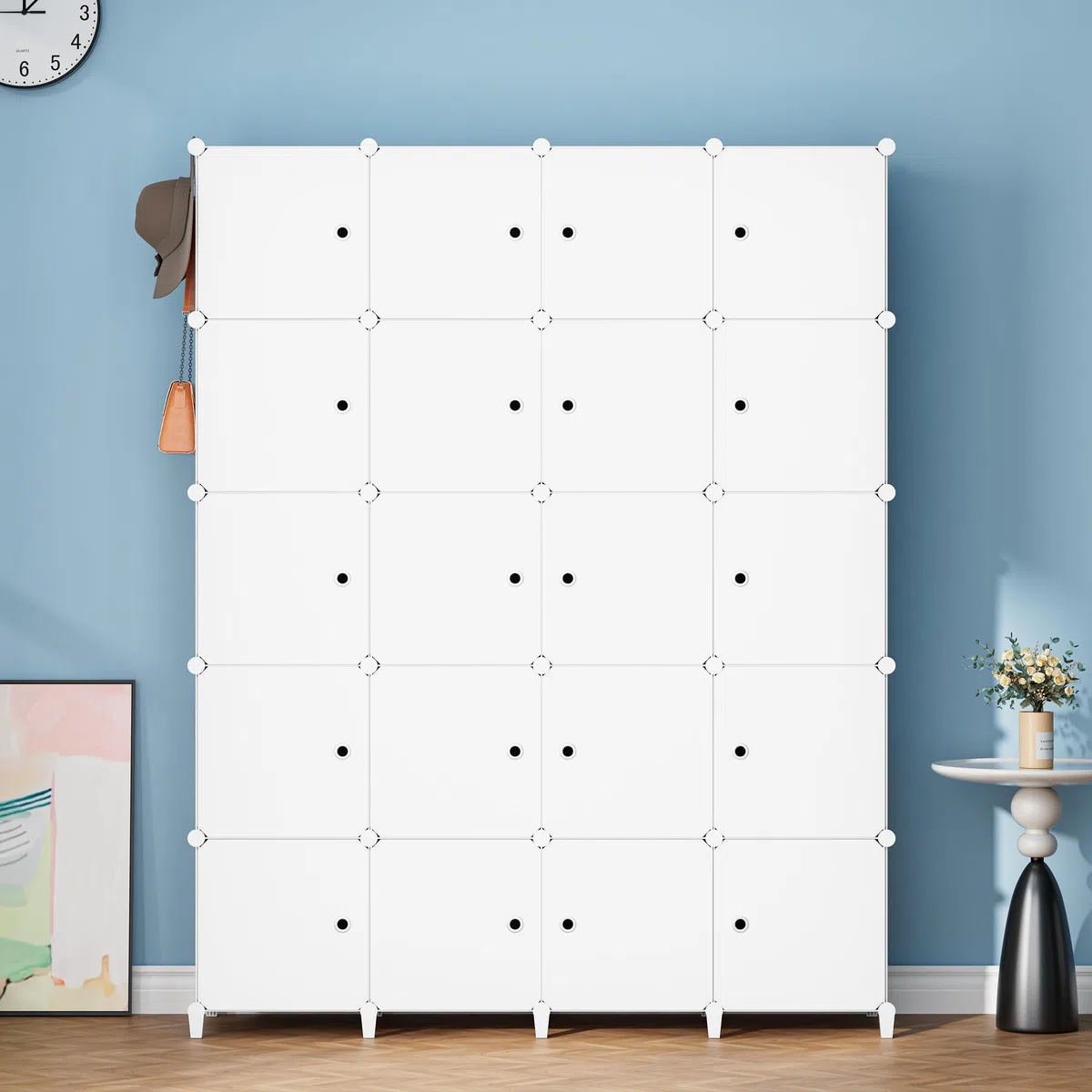 HOMIDEC Armario Modular, Guardarropa portátil de 20 Compartimentos para Dormitorio, Armario con Barra para Colgar Ropa, Compartimentos más Profundos Aptos para Perchas
