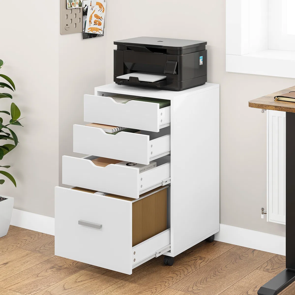 YITAHOME Archivador móvil con rueda, contenedor con 4 cajones, armario para oficina y hogar, 42 x 40 x 73 cm (blanco)