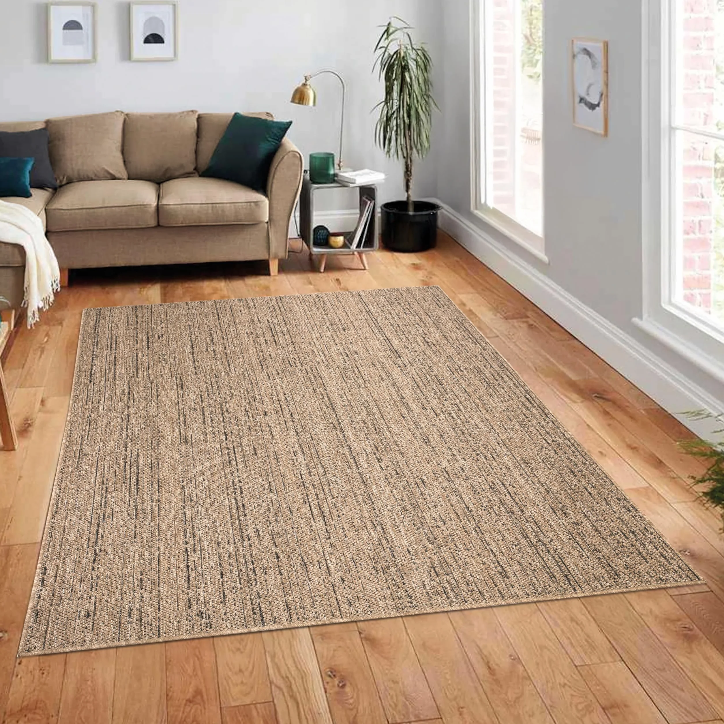 Paco Home Alfombra Salon De Habitacion Cocina Exterior Terraza Jardin Se Puede Lavar En La Lavadora Motivo Boho Chic Lisa, tamaño:160x220 cm, Color:Beige