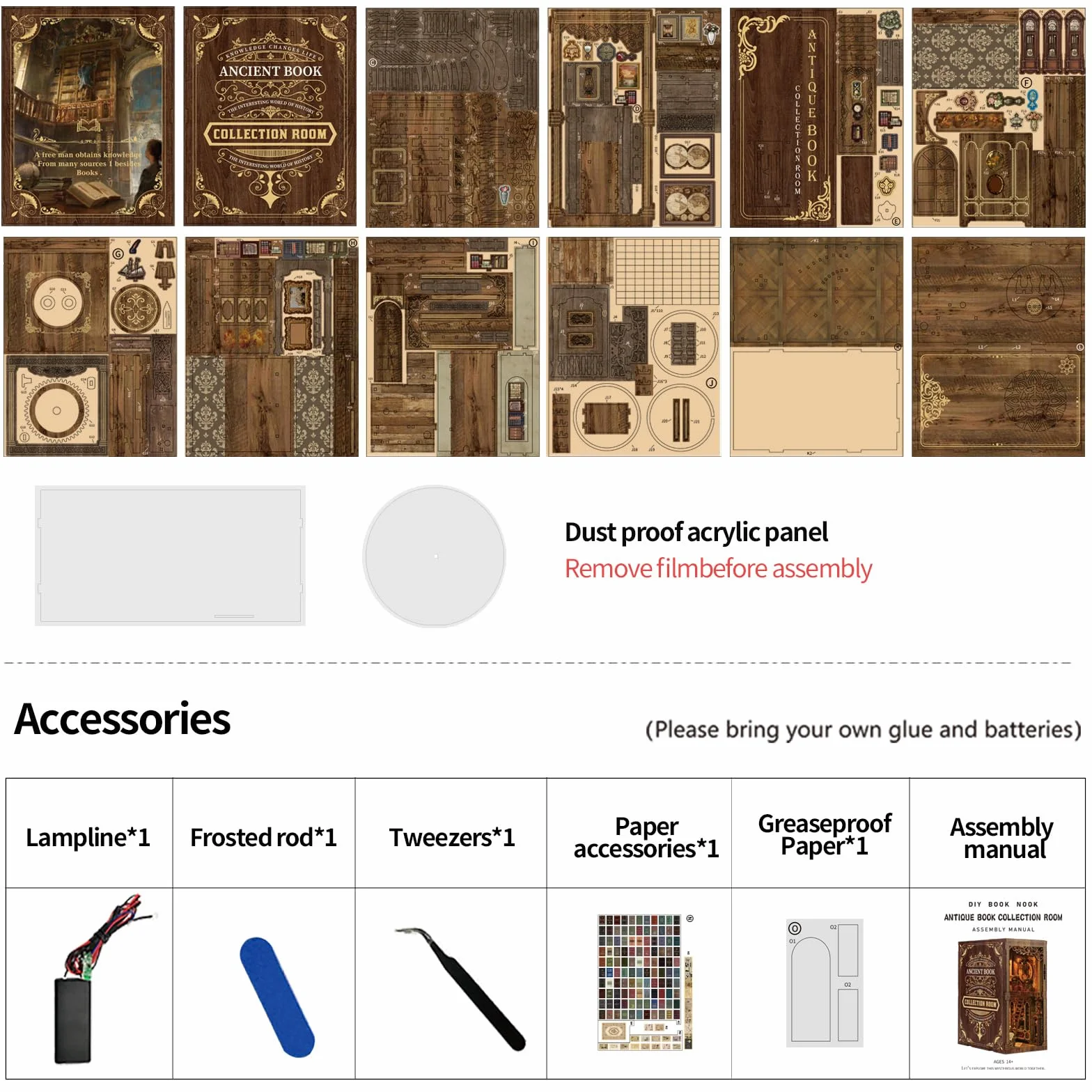 DIY Book Nook Kit-Biblioteca de Libros antiguos-3D Holzbausatz für Bücherregal Deko-Geschenke für Erwachsene und Teenager Weihnachten Geburtstag Geschenke