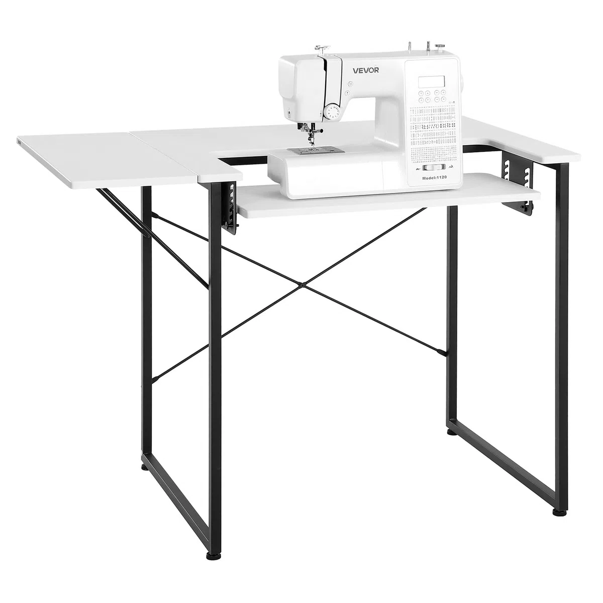VEVOR Mesa de Costura con Tablero Plegable, Estante Ajustable y Patas de Acero, Multiusos, para Estudio de Moda en Casa, Estudio de Arte, Institución Educativa, Color Blanco, 1045 x 600 x 760 mm
