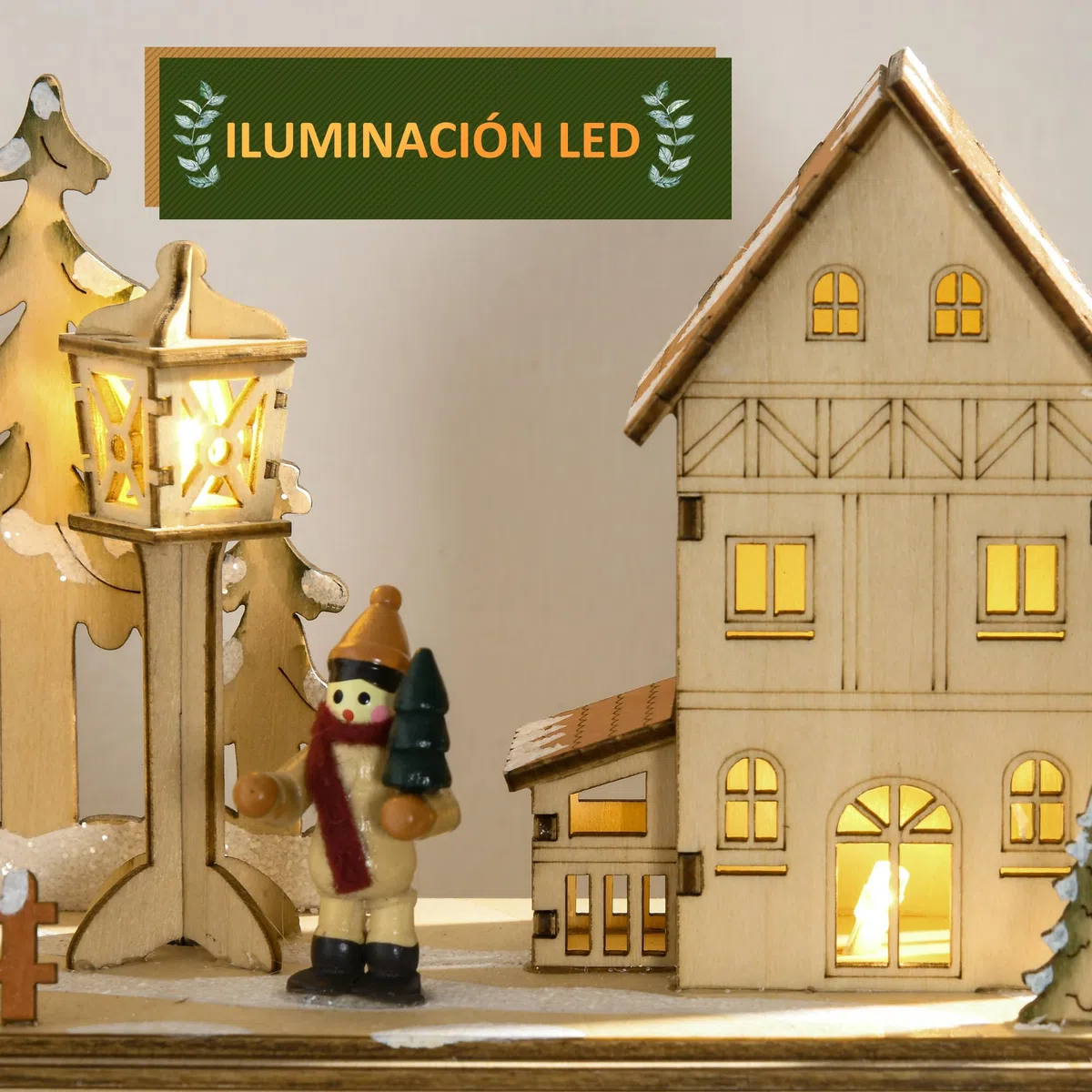 HOMCOM Calendario de Adviento para Llenar con Iluminación LED y 24 Cajones Cuenta Regresiva Calendario de Adviento de Madera de Navidad Decoración en Mesa 36x9x52 cm Natural