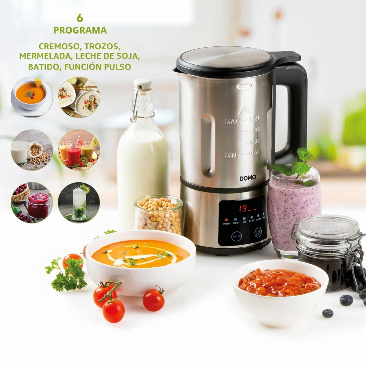 DOMO DO727BL My Soup Express - Hornillo de sopa (1,2 L, 6 programas), color plateado