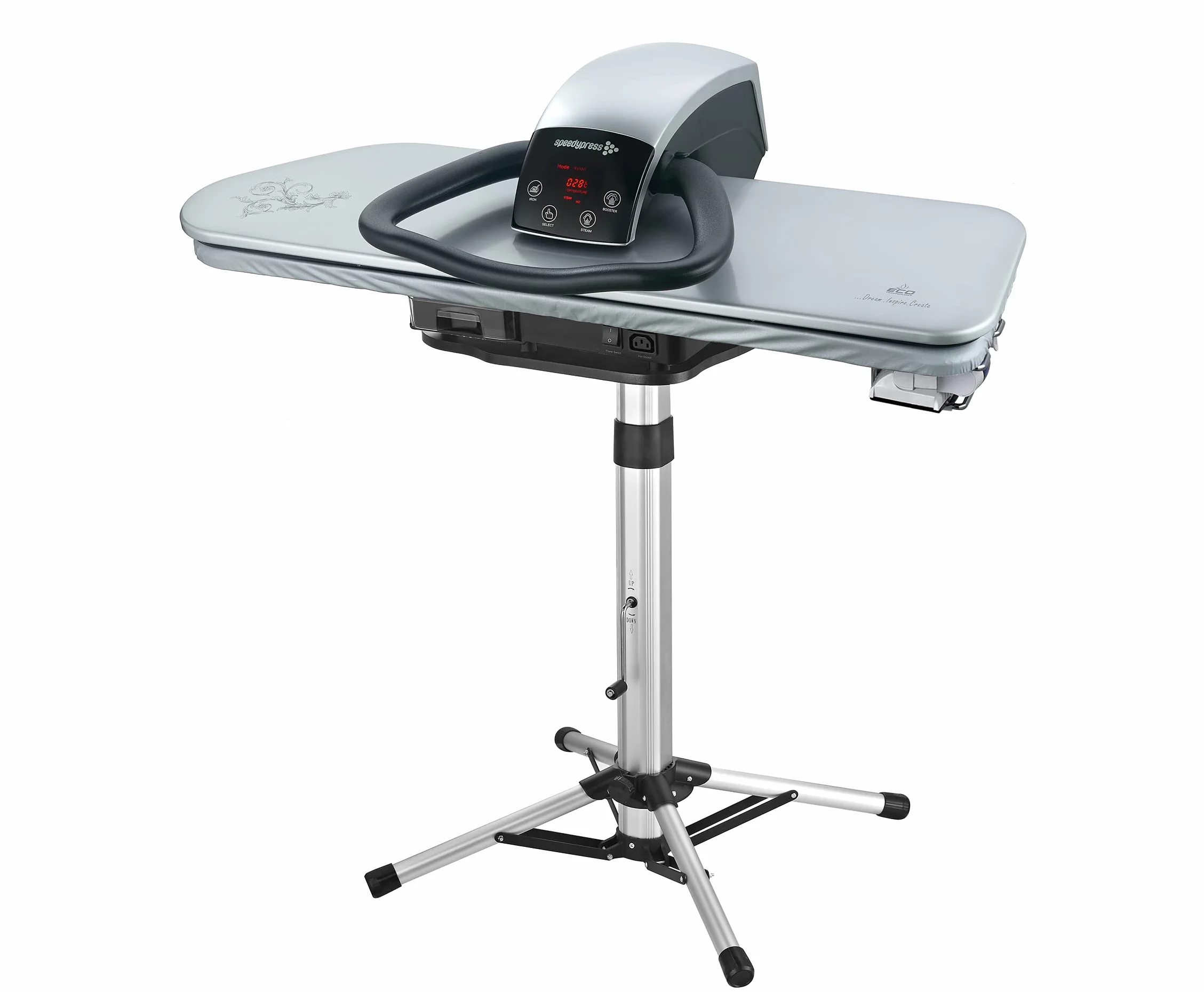 Speedypress Prensa de Planchado de Vapor 101HD Profesional 101cm con Soporte - Plata (+ Filtro de Agua Antical, Funda de Repuesto y Espuma Sintética)
