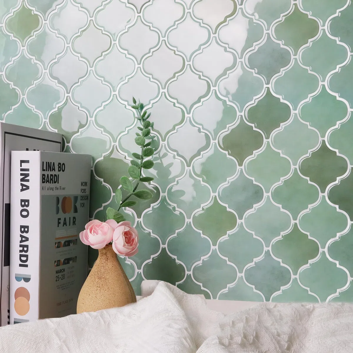 Azulejos Arabesque para Despegar y Pegar para Cocina, Azulejos De Pared De Diseño más Grueso, 10 Hojas 3D Autoadhesivas, Azulejo Verdes De 12 X 12 Pulgadas para Cocina y Baño
