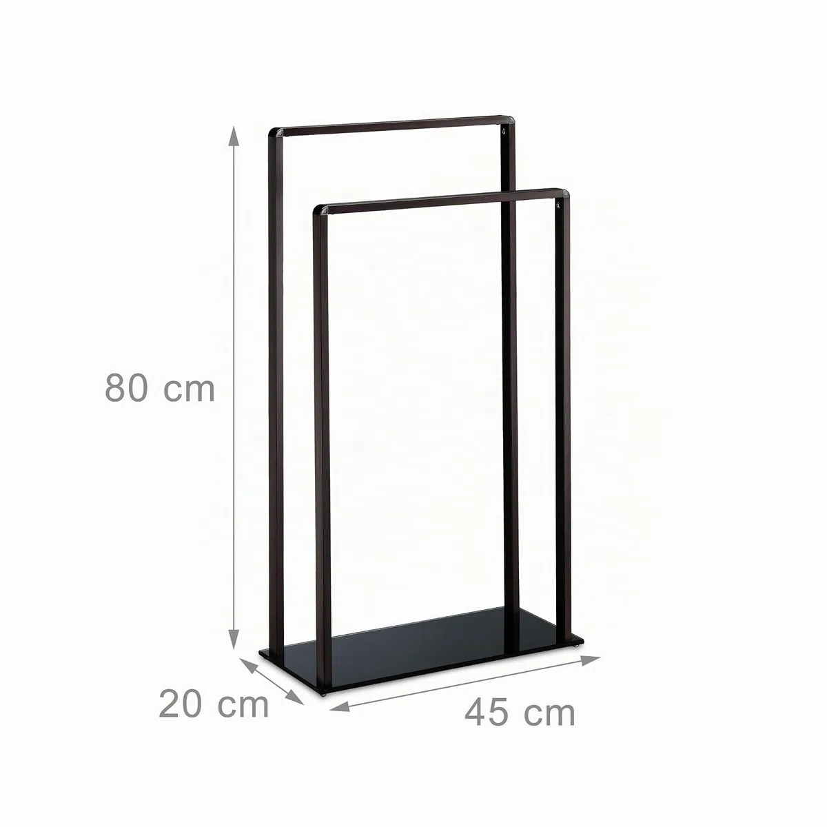 Relaxdays Toallero de Pie con 2 Barras, Metal-Cristal, Bronce-Negro, 80 x 45 x 20 cm