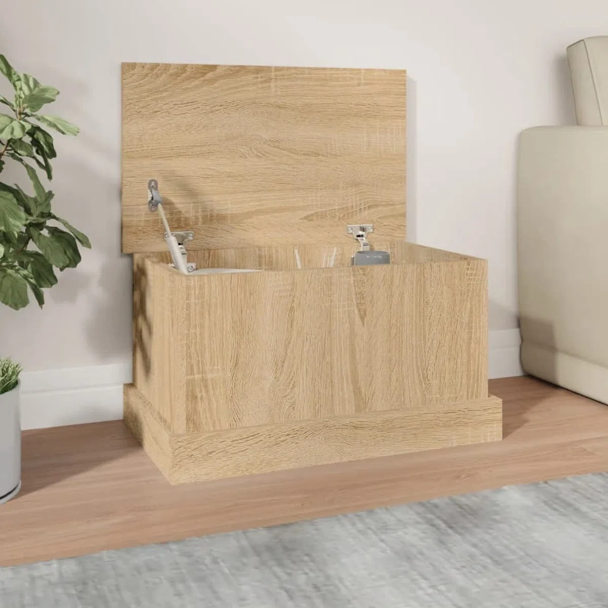 IKAYAA Baúl de Almacenamiento de Madera Baul Almacenaje Interior Baul Juguetes Infantil Taburete para Almacenaje con Tapa para Dormitorio Salón 50 x 30 x 28 cm Roble Sonoma