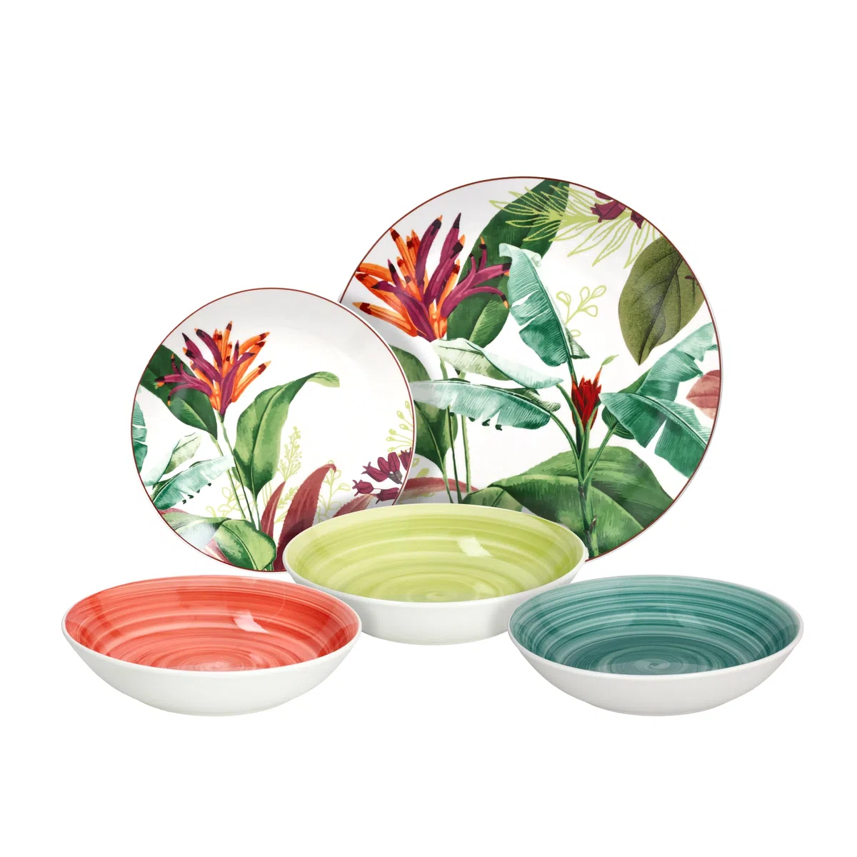 Tognana Tropicalia, Juego de platos 18 piezas para 6 personas, porcelana, multicolor