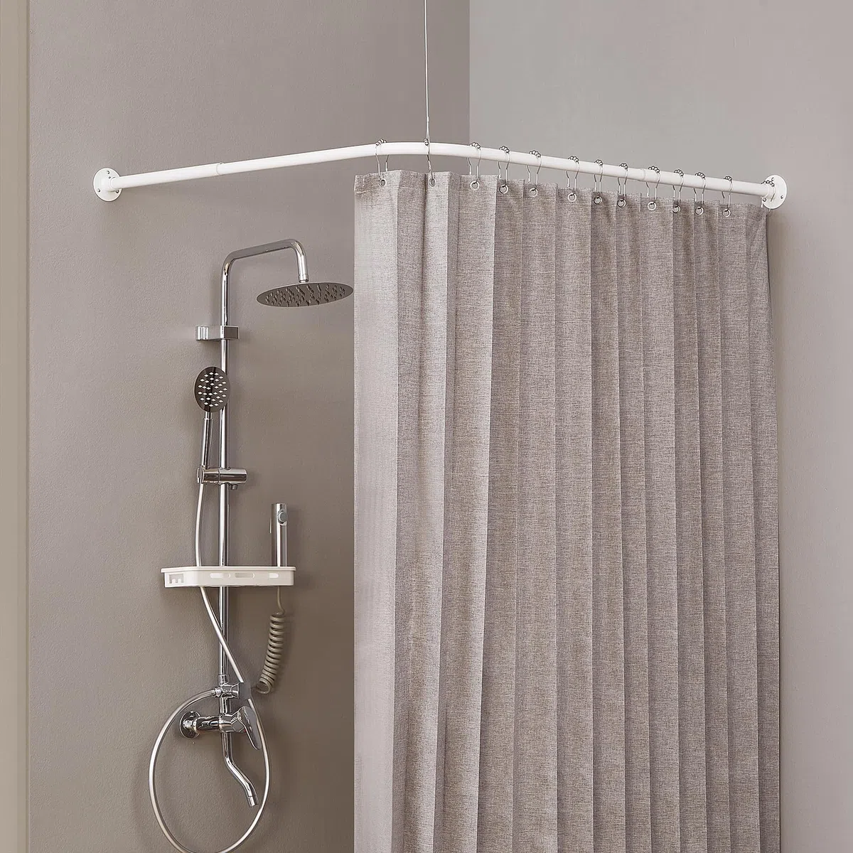 Barra Cortina Ducha Esquinera en Forma de L de [61 - 94 cm] X [61 - 94 cm], Acero Inoxidable sin Flacidez, Barra de Cortina Curvada Ajustable de 90 Grados Para Baño - Blanco