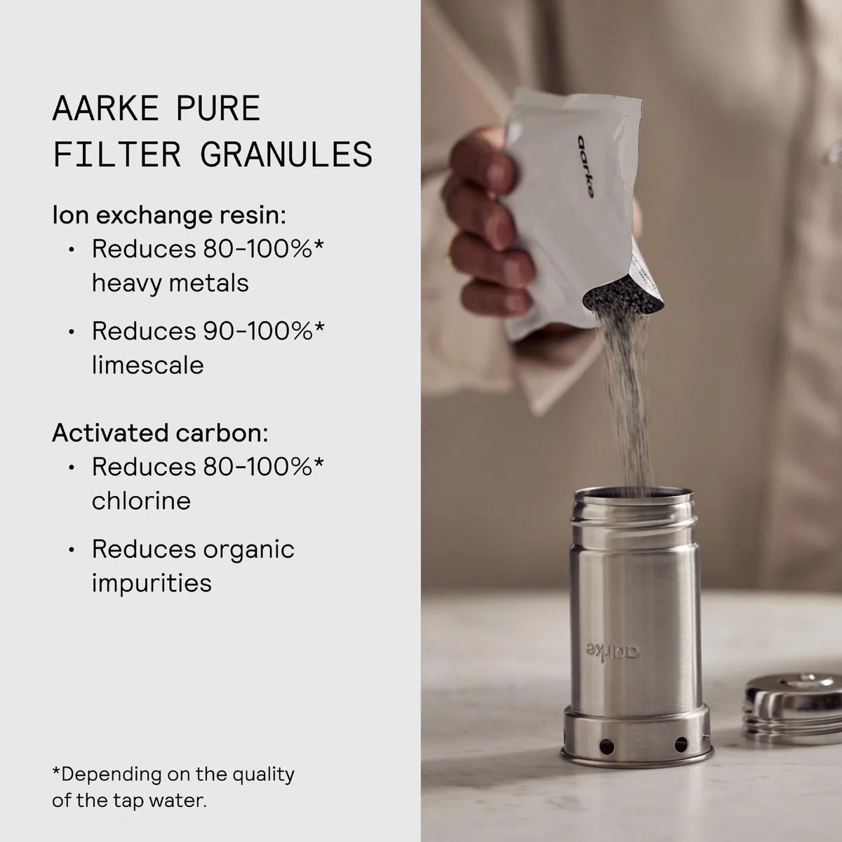 Aarke Pure Filter - Gránulos de repuesto para filtro – Reduce los metales pesados para agua limpia, ecológico, rendimiento de 8 semanas, compatible con jarras purificadoras (paquete de 3)