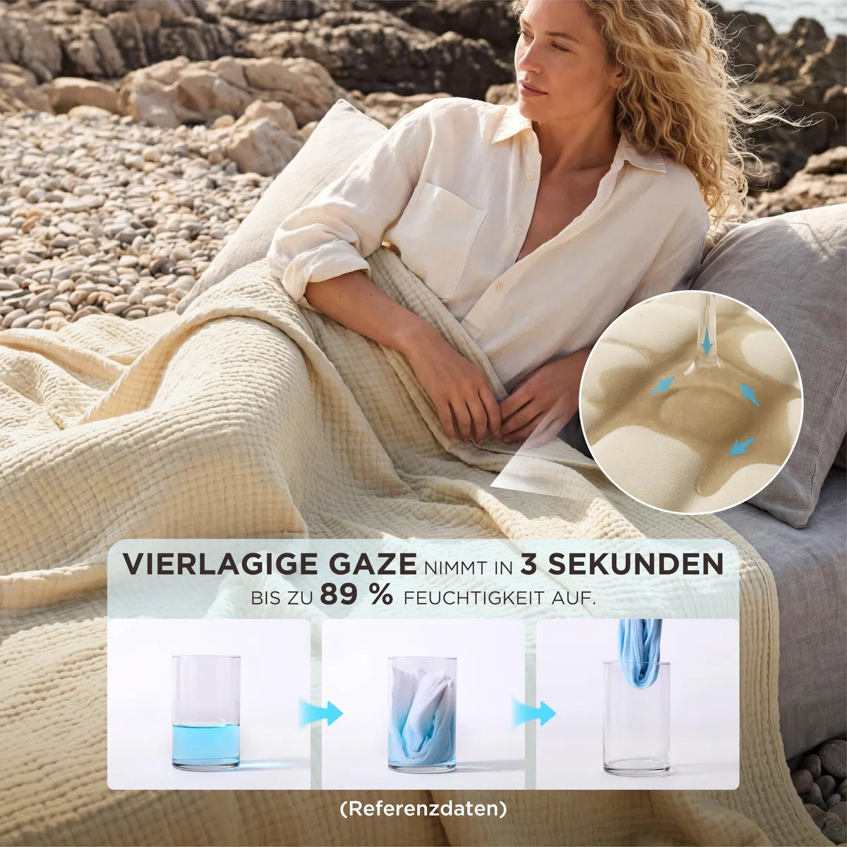 BEDSURE Manta de muselina 100% de algodón - Manta para sofá, suave y ligera, para verano, color beige, 230x270 cm