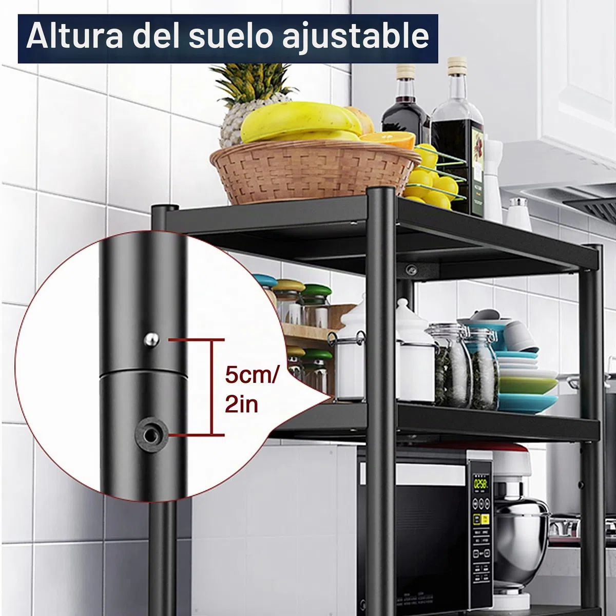 WPT Estante de Almacenamiento de Cocina Baker's Rack utilitario para microondas con Ruedas, Organizador Ajustable de 4 Niveles, Acero Inoxidable