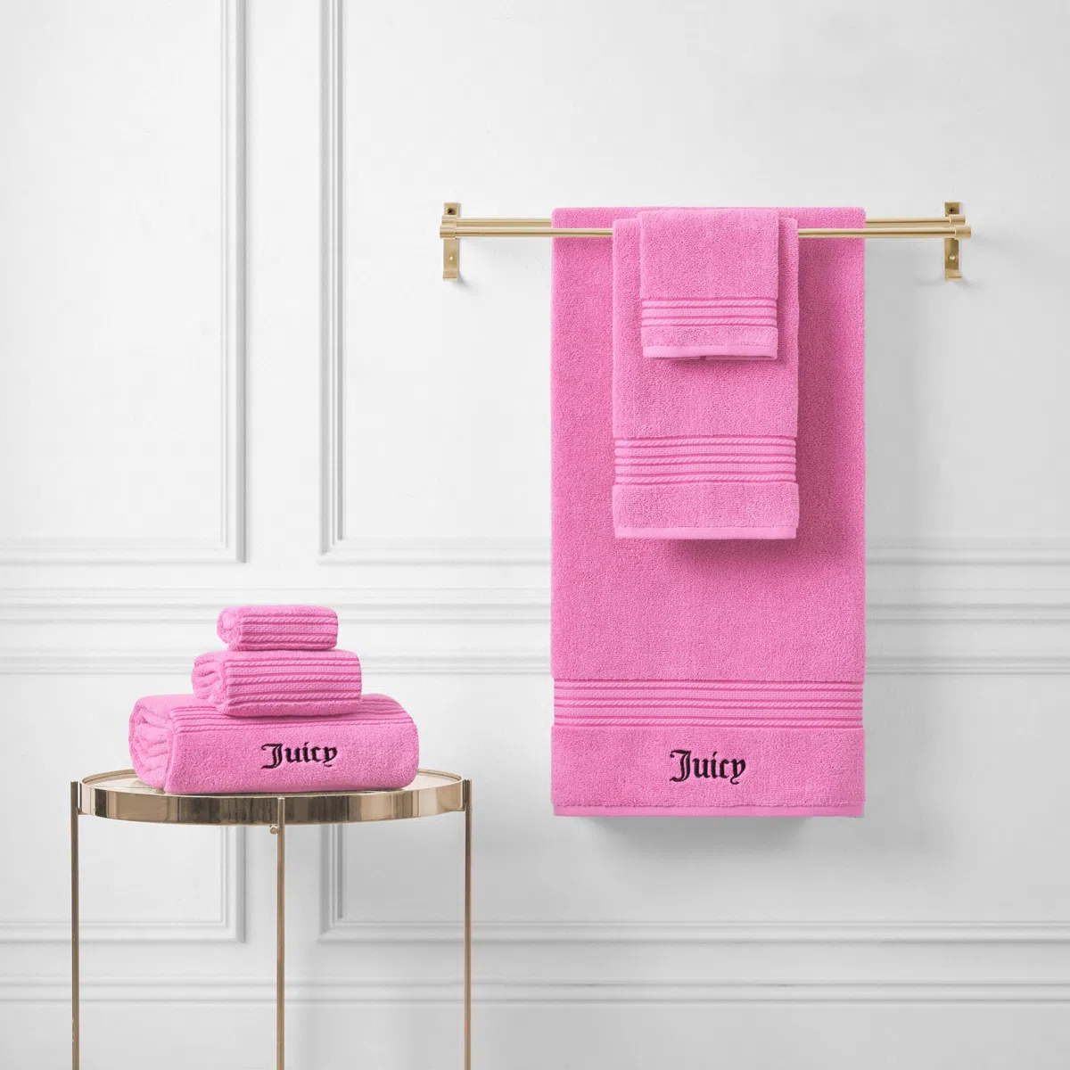 Juicy Couture Alyssa - Lujoso Juego de 6 Toallas de baño, (2) Toallas de baño, (2) Toallas de Mano y (2) paños de baño, Color Rosa Intenso