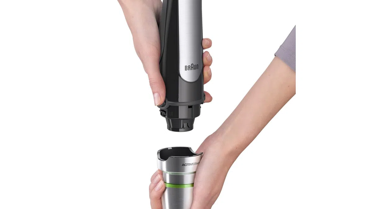 Braun Minipimer 7 - Batidora de Mano con Tecnología SplashControl, Sistema ActiveBlade para Alimentos Duros, Selección de Velocidad, Picadora 350 mL, Vaso 600 mL, 1000 W, Negro (MQ7025X)