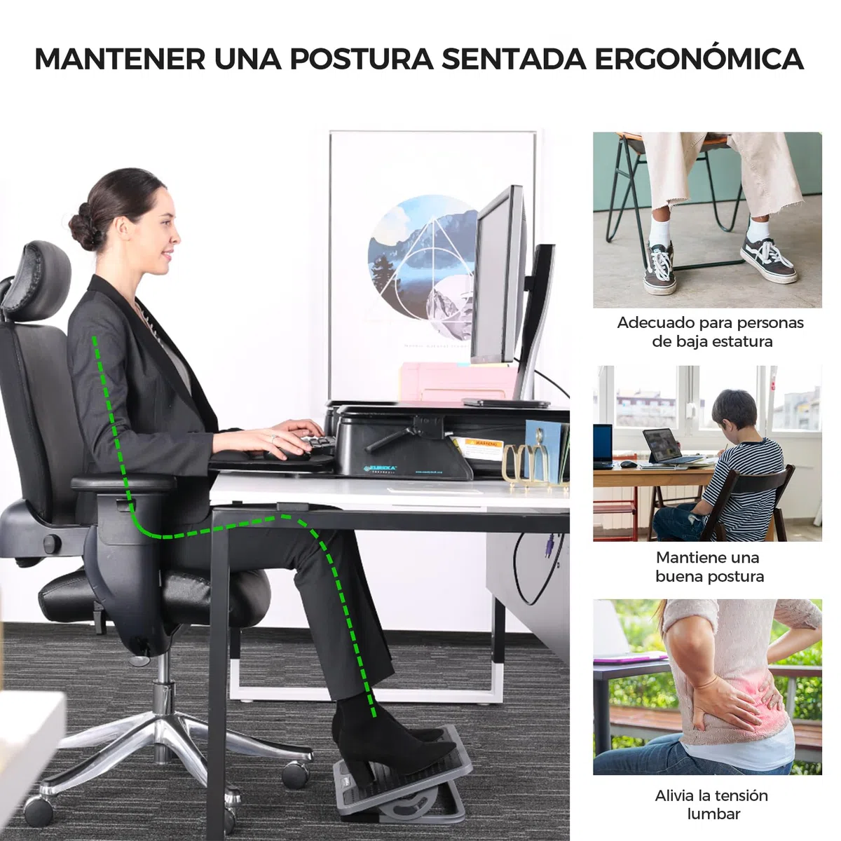 EUREKA ERGONOMIC Reposapiés Ajustable Ergonómico Bajo Escritorio Con Masaje para La Oficina en Casa
