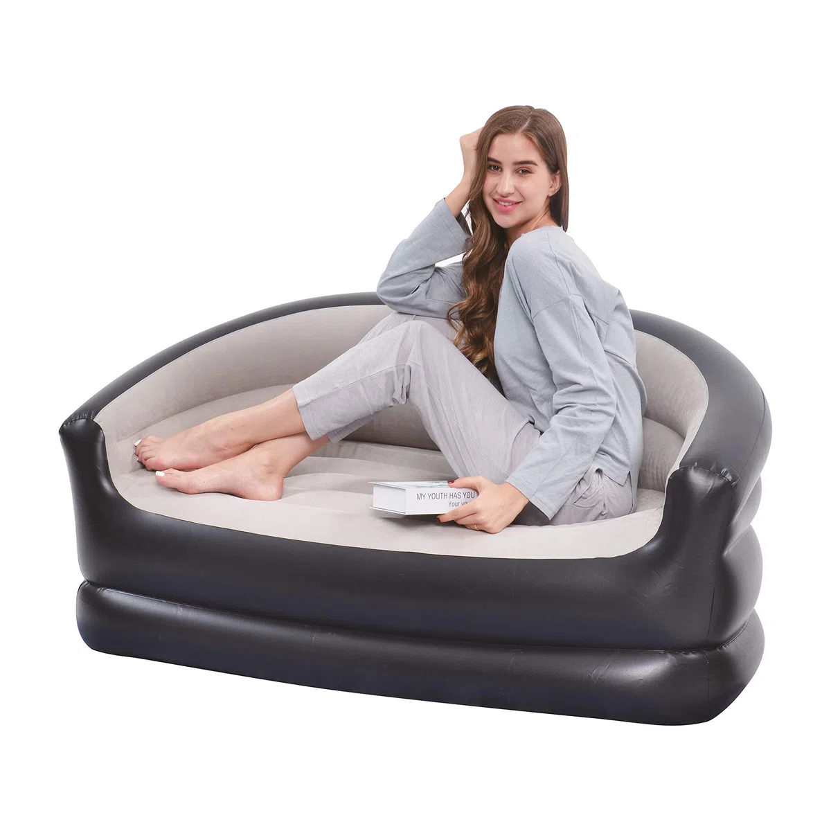 Avenli 98139 Sofá de Lujo para 2 Personas/reposabrazos incluidos/Material de Vinilo Duradero/Inflado fácil de 2 Minutos/Almacenamiento Plegable Plano/Superficie flocada