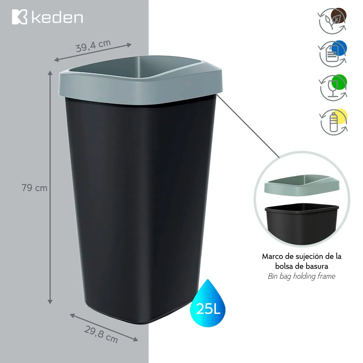 KEDEN Juego de 4 cubos de reciclaje de 45L cada