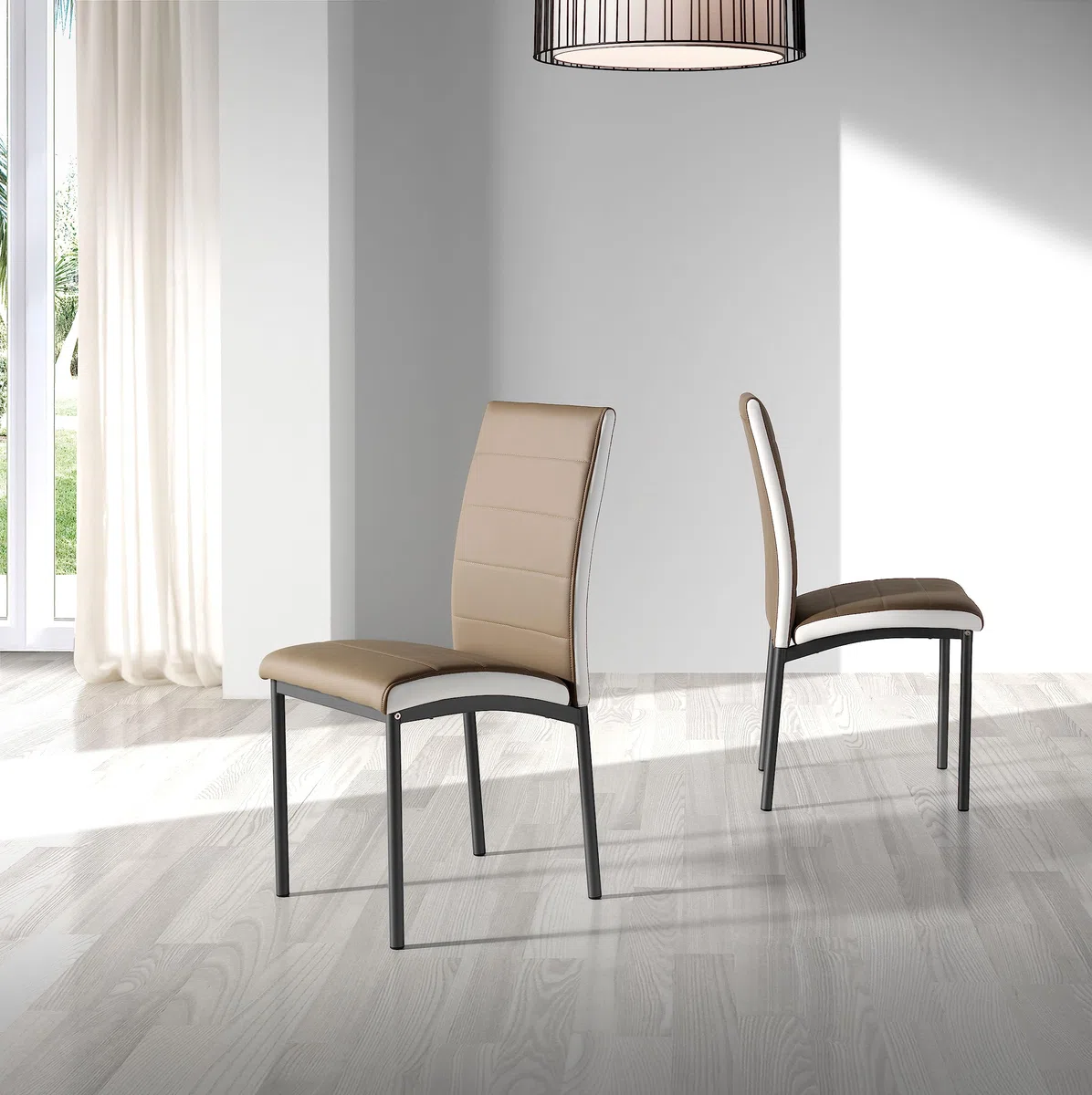 MOMMA HOME Set de 4 Sillas - Modelo Camelia - Color Camel/Blanco - Material Ecopiel/Metal - Medidas 45 x 54 x 92 cm