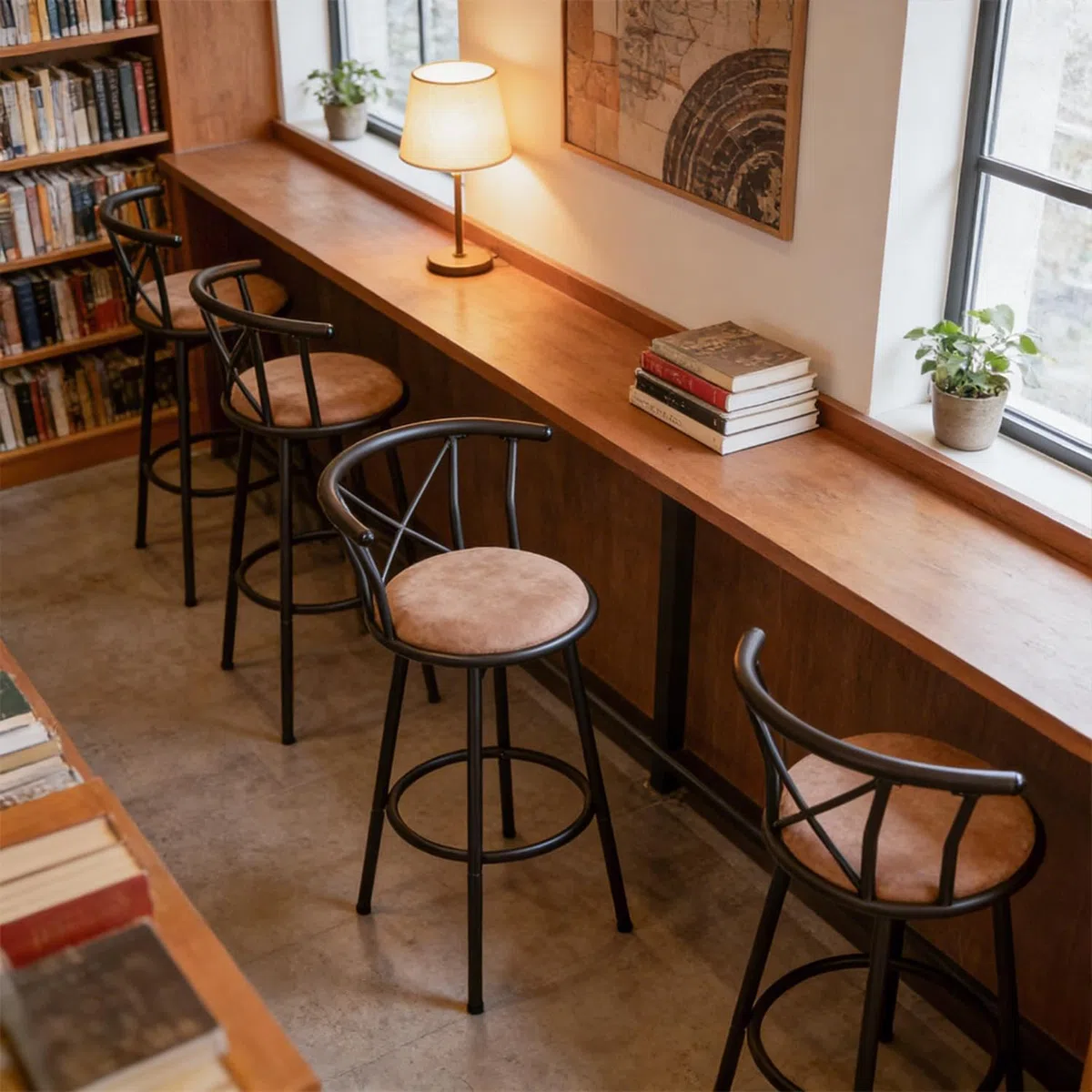 MEUBLE COSY Taburetes de Bar Juego de 2, Sillas de Cocina en Piel Sintética, Giratorio en 360° con Respaldo y Reposapiés, Asiento Acolchado de 75,5 cm de Alto, Patas de Acero