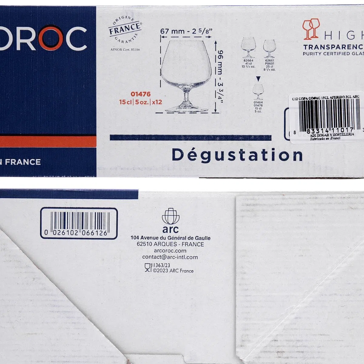 Arcoroc Set 12 Copas coñac de Vidrio 15cl, Marca de 3cl