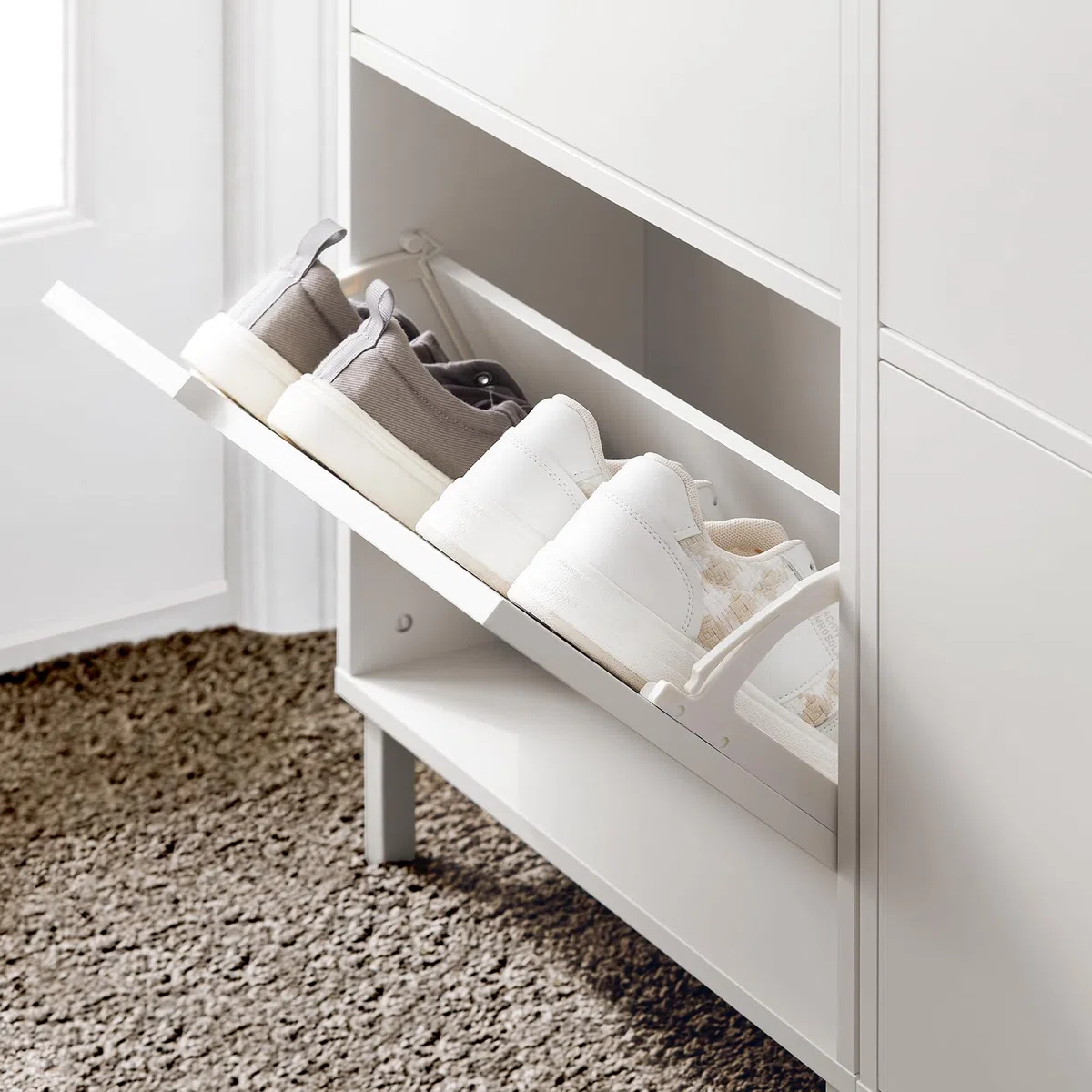 SoBuy Zapatero Estrecho Blanco con 2 Solapas Mueble Zapatero Entrada Recibidor, Armario Zapateros Estrecho de Madera para Pasillo Estrecho y Entrada, 50x19x91cm, Blanco，FSR151-W