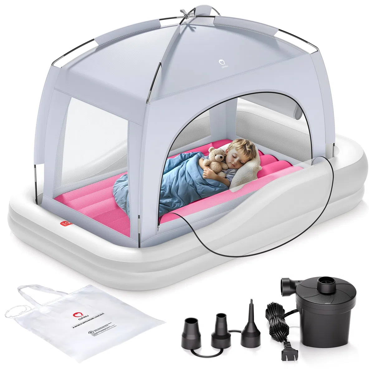QPAU Cama inflable de viaje Toddler (gris y rojo)