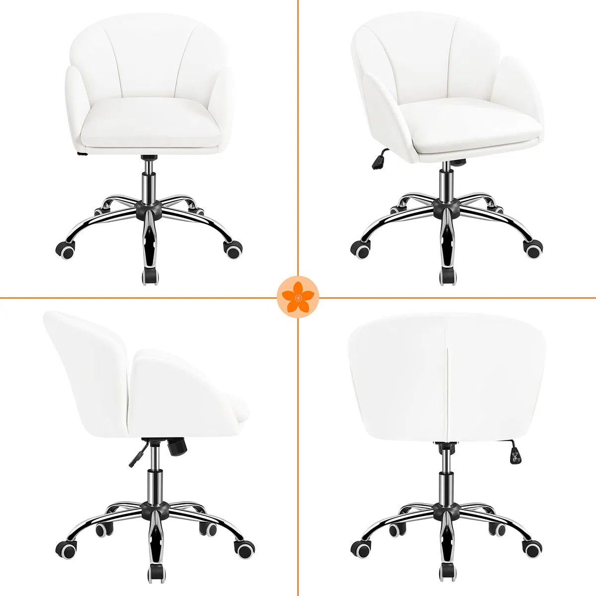 Yaheetech Silla de Oficina Silla de Ruedas Silla Altura Ajusteble MAX Carga 136 KG Silla de Despacho Estudio Blanco Silla Piel Sintética