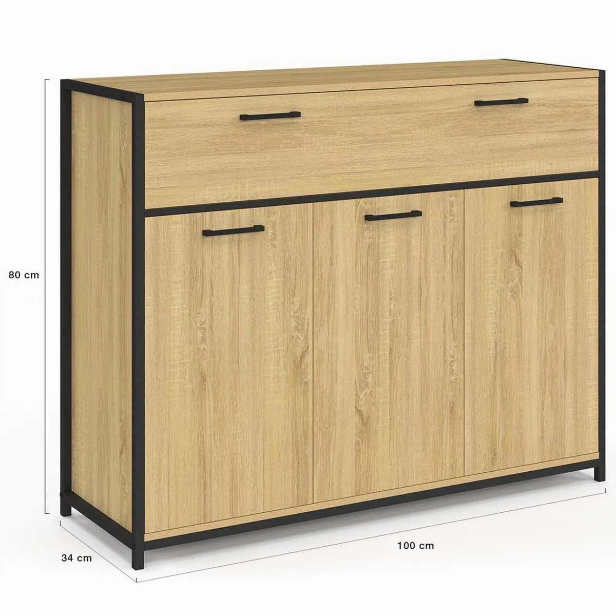 IDMarket - Aparador de 100 cm, 3 puertas y 1 cajón, diseño industrial