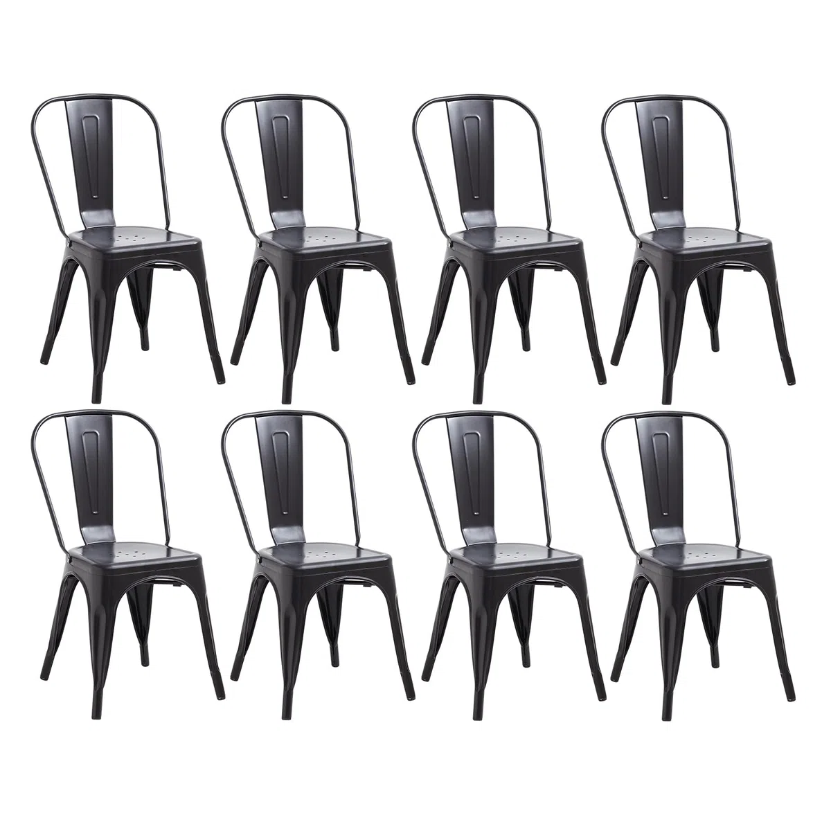Juego de 8 Sillas de Comedor de Estilo Industrial Retro, Aspecto de Metal, Diseño Apilable, Sillas para Pestaurantes, Bistrós, Cafeterías, Bodas en el Jardín - Negro