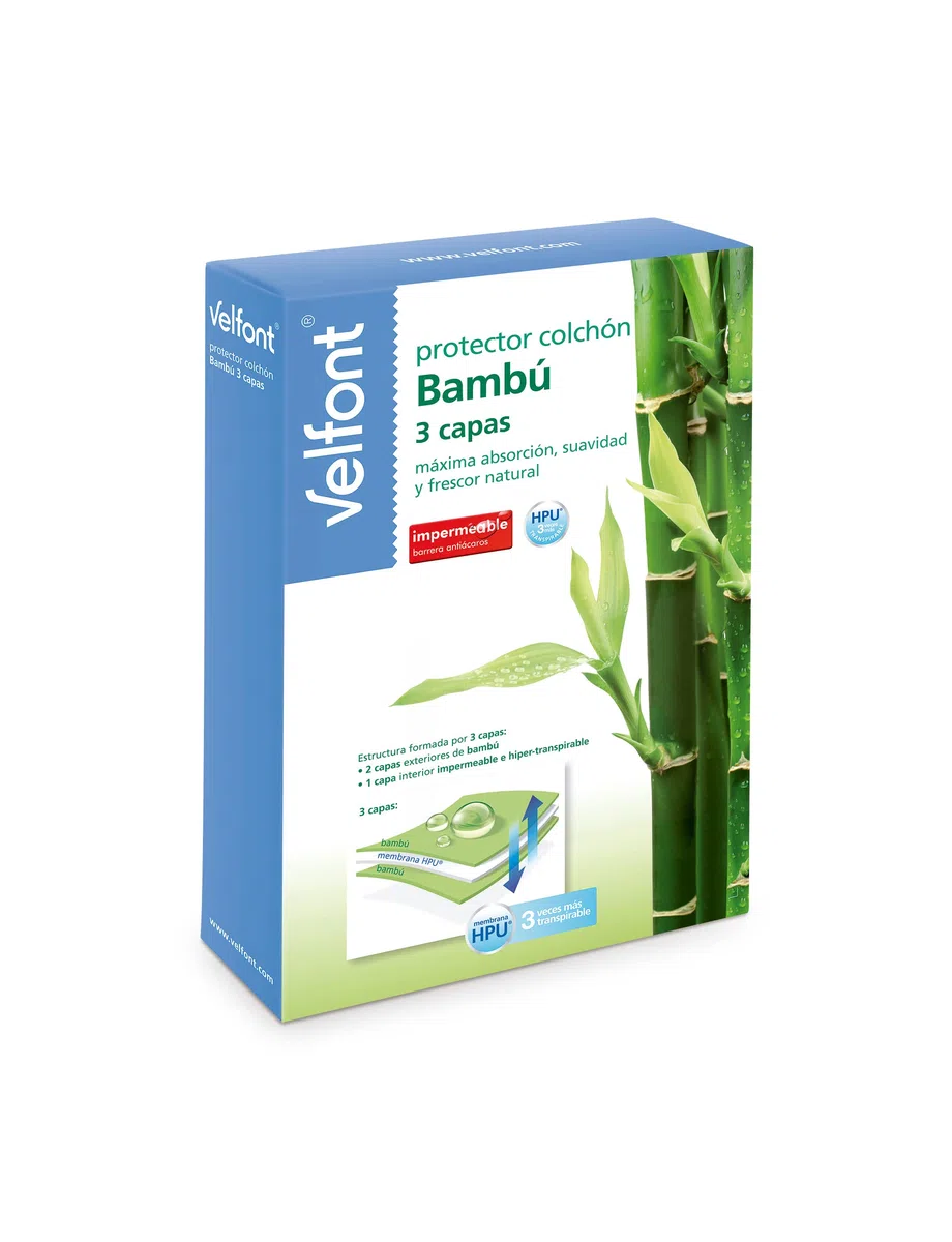 Velfont - Protector colchón Bambú 3 Capas 150, Blanco