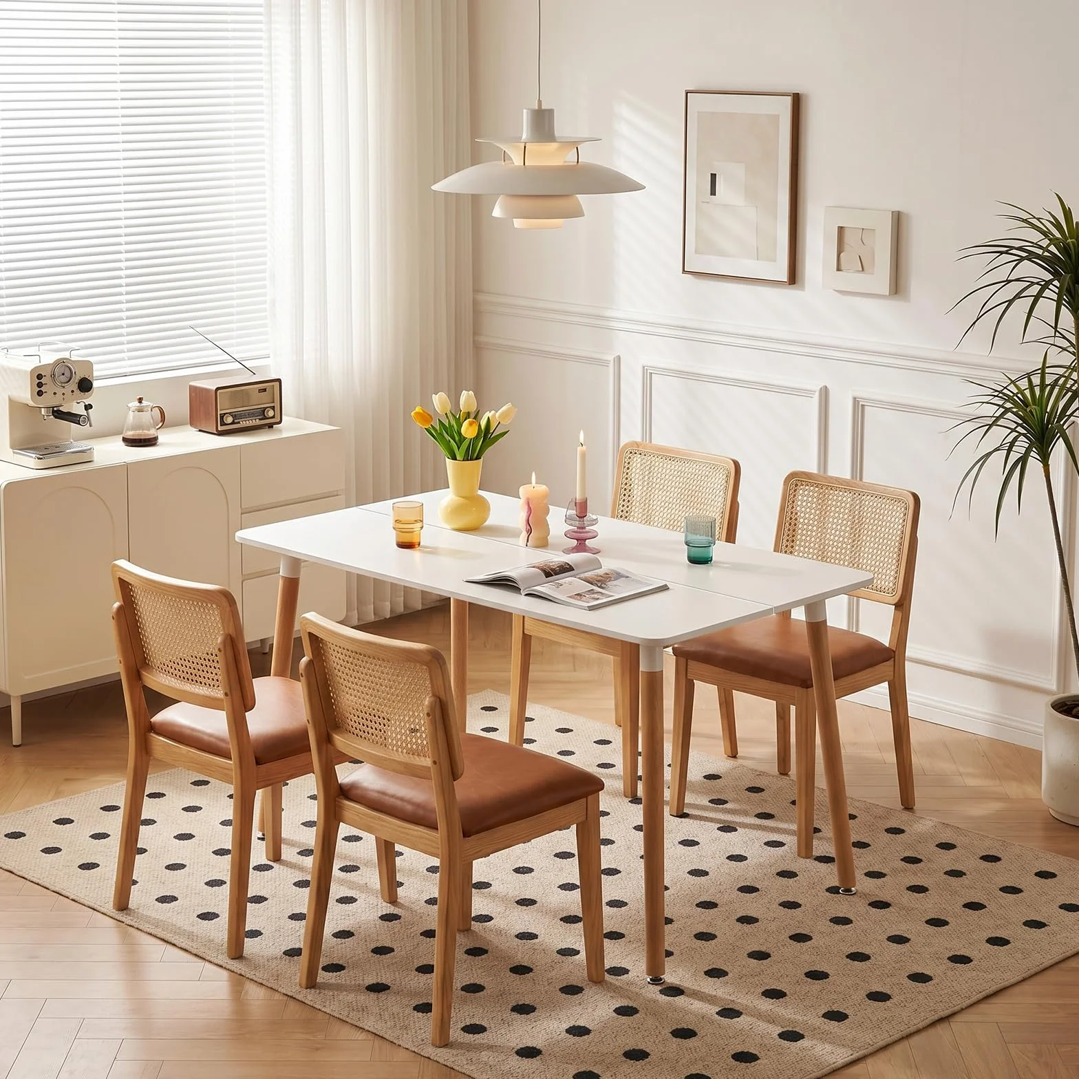 H.J WeDoo Mesa de Comedor Rectangular de Madera de Diseño Escandinavo para 4 a 6 Personas Blanca 110 x 70 x74 cm (Sólo Mesa)