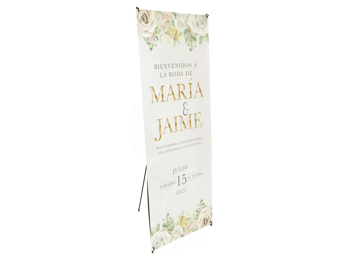 Oedim Photocall Flexible Personalizado para Bodas | 85x200cm | Fabricado en Lona Impresa a Todo Color | Montados sobre Banners con Soporte X