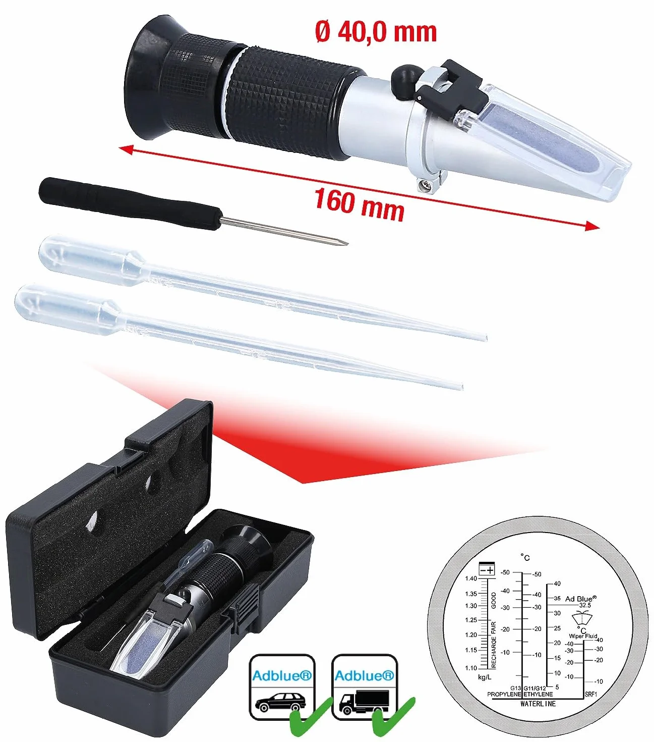 KS Tools 550.1285 Refractómetro para AdBlue - Aparato de control óptico para líquido de baterías, anticongelante y aditivos de AdBlue