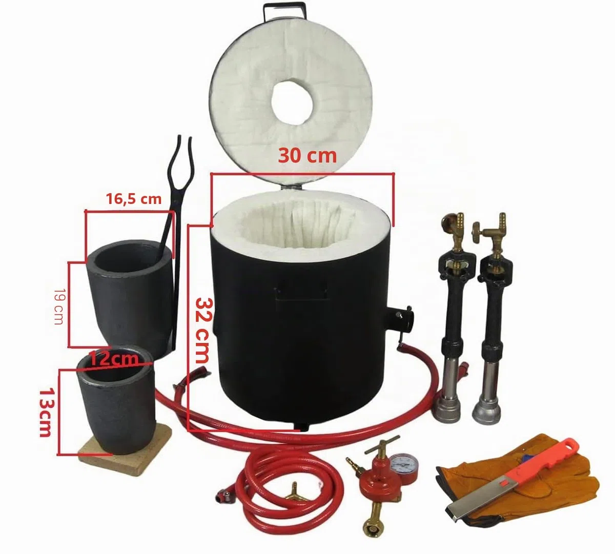 Horno de fundición de propano grande de 16 kg con crisoles y alicates para crisol, cuchilla de fundición para metal, oro, plata, cobre, aluminio, kit completo de herramientas de fundición