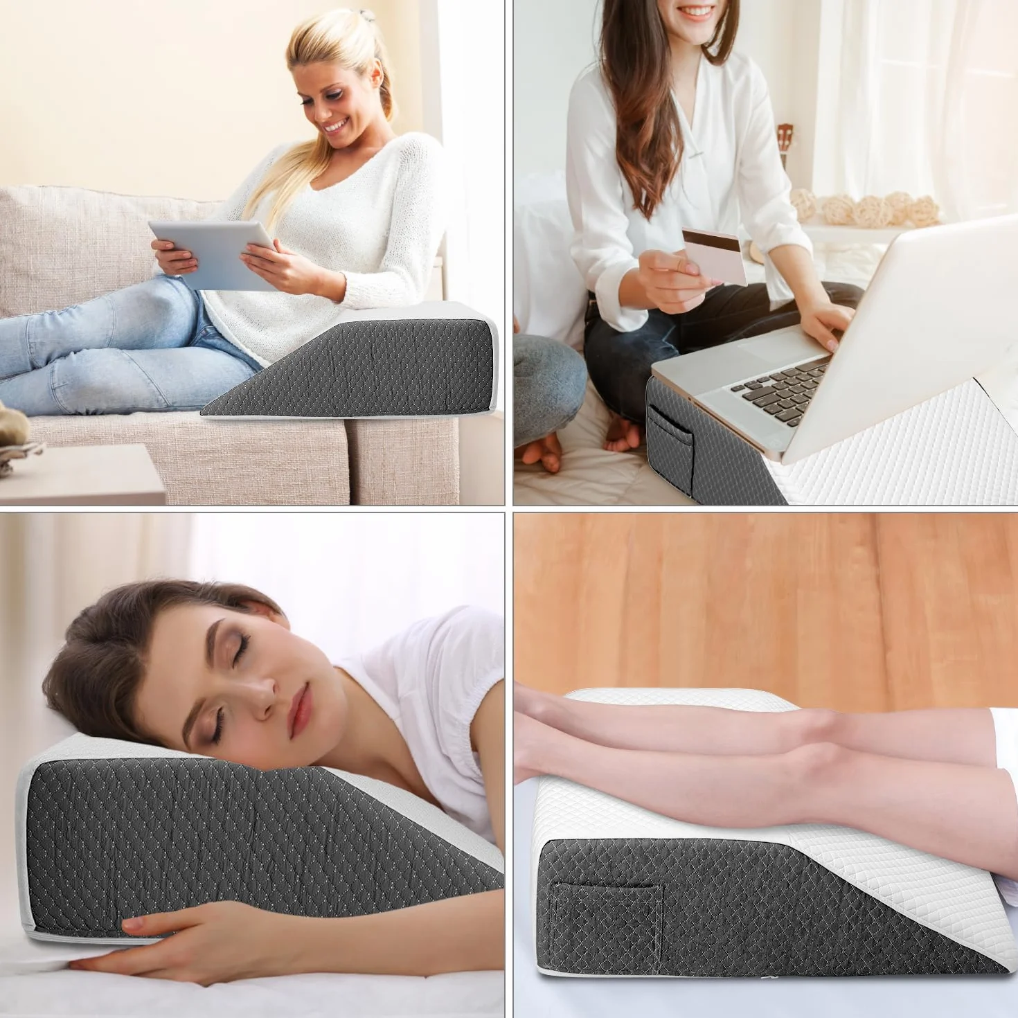 QWORK® Almohada para piernas, 61x51x20CM ergonómica cuña elevar piernas, cojin piernas Dormir de Espuma viscoelástica