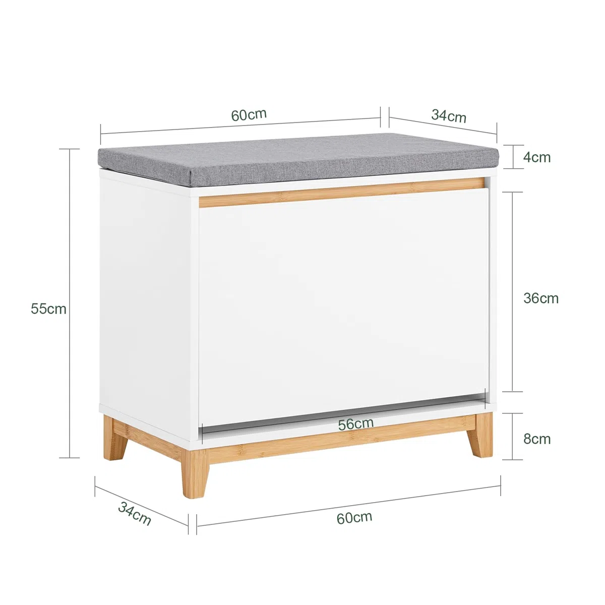 SoBuy Banco Zapatero Entrada Recibidor - Banco Zapatero con Asiento y Almacenaje - Puerta Abatible con Estantes Ajustables - Ideal para Pasillo y Hogar Moderno - 60x34x55cm 115kg Blanco FSR191-WN