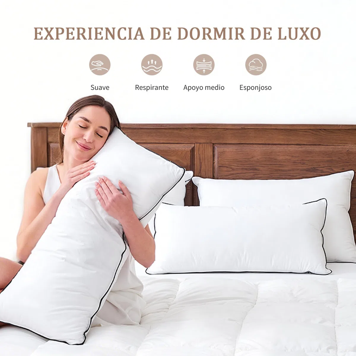DWR Almohada de Plumón 50x75 cm (2 Unidades) | 3 Cámaras | 90% Plumón de Ganso Blanco Exterior | Mezcla de Plumas Interior | 100% Algodón Orgánico | Soporte Medio | RDS y Oeko-Tex