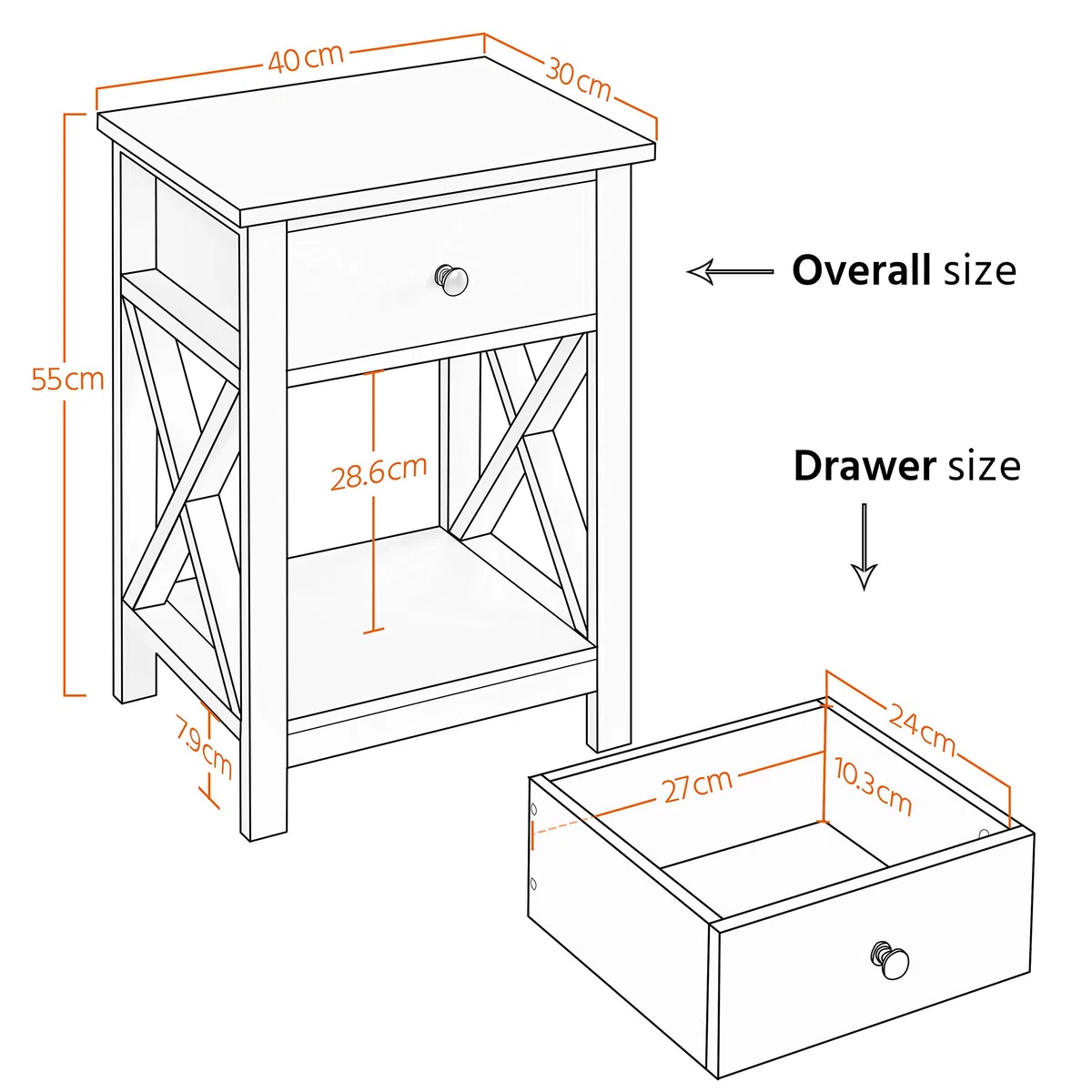 Yaheetech 2pcs Mesitas de Noche con Cajón y Estante 40x30x55cm Mesillas de Noche Vintage para Dormitorio Mesa Auxiliar para Salón Sala de Estar Blanco Satinado