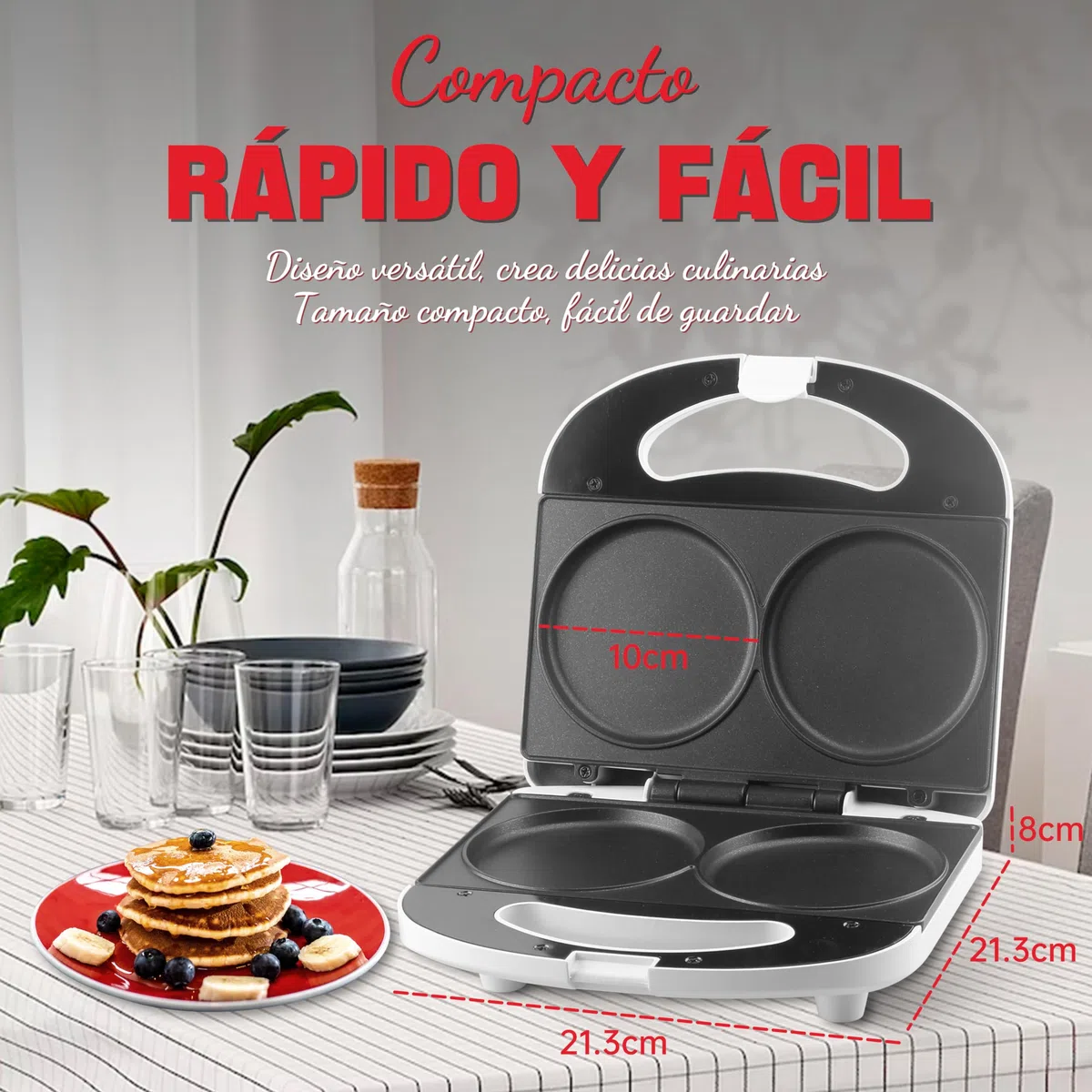 SugarWhisk mini crepera electrica, tostiarepas, panquecas maquina,pancakes maquina, ideal para panqueques, galletas, huevos, arepas y bocadillos de desayuno, blanca