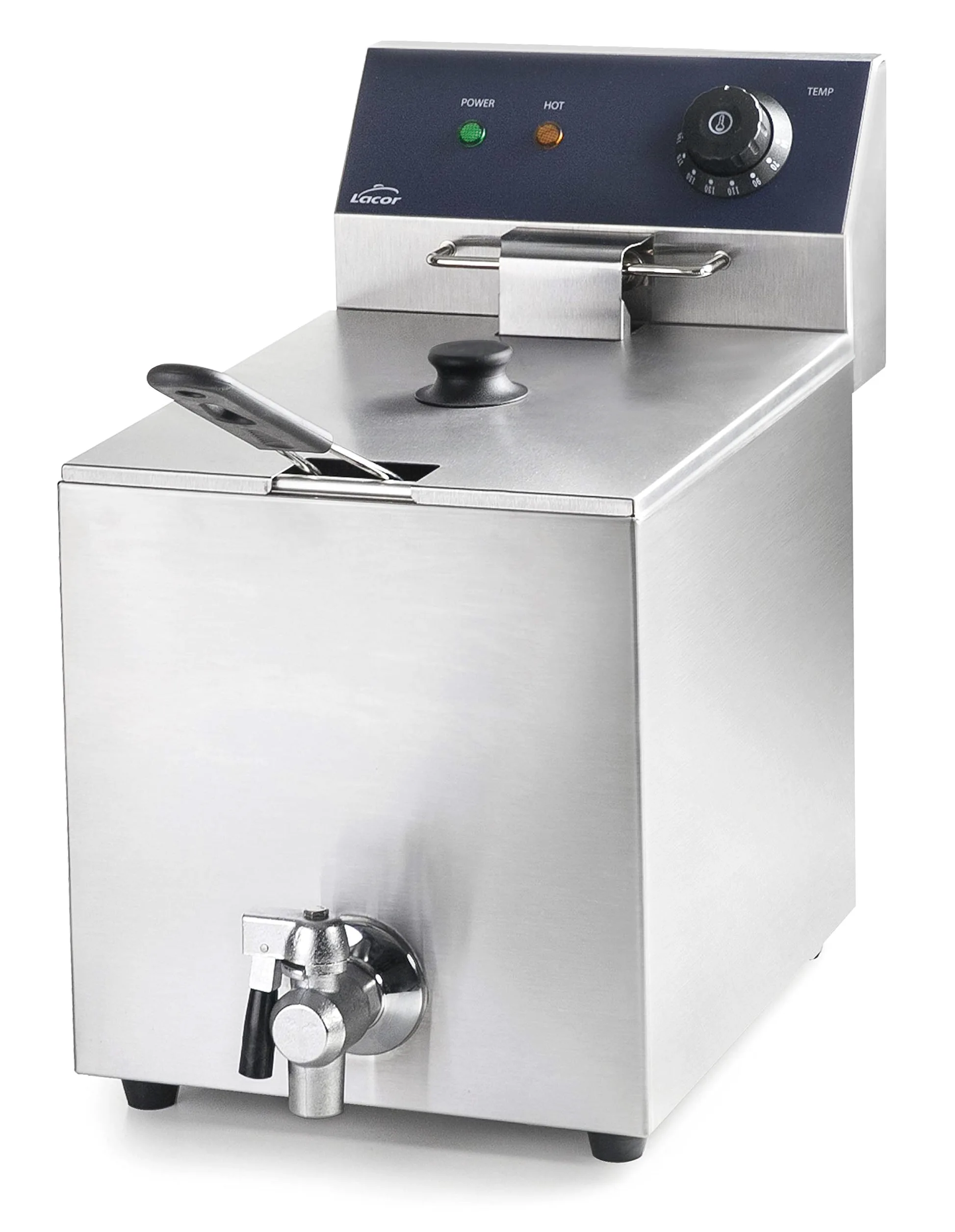 Lacor 69468 69468-Freidora eléctrica con Grifo Profesional 3250 W, 8 L, Acero Inoxidable
